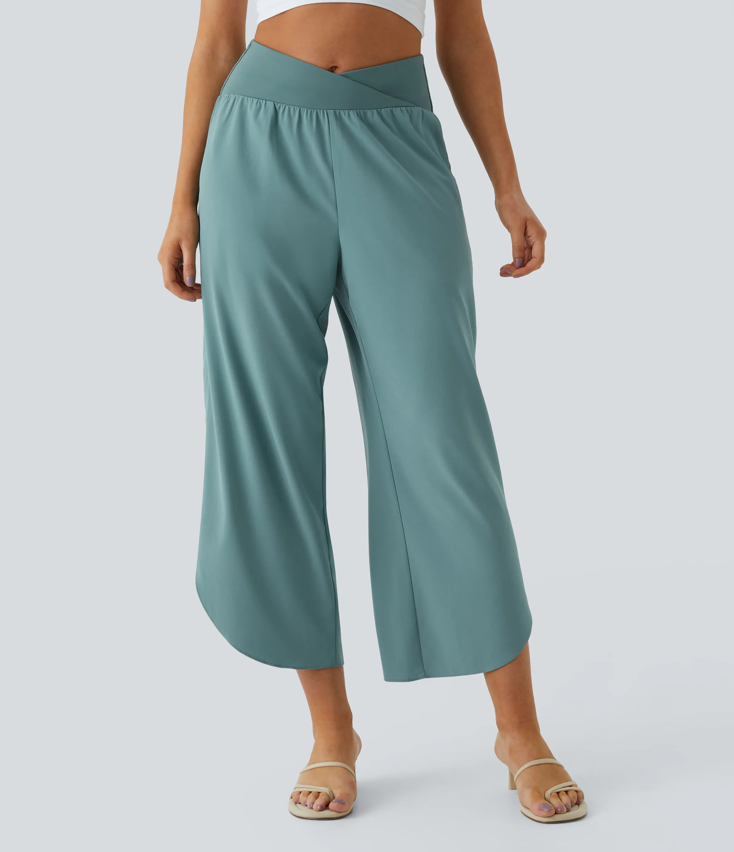 Halara Pantalón Breezeful™ Resort secado rápido abertura bolsillo lateral plisado cruzado tiro alto - Stone Blue - XL(regular) sold by Halara product image thumbnail 4