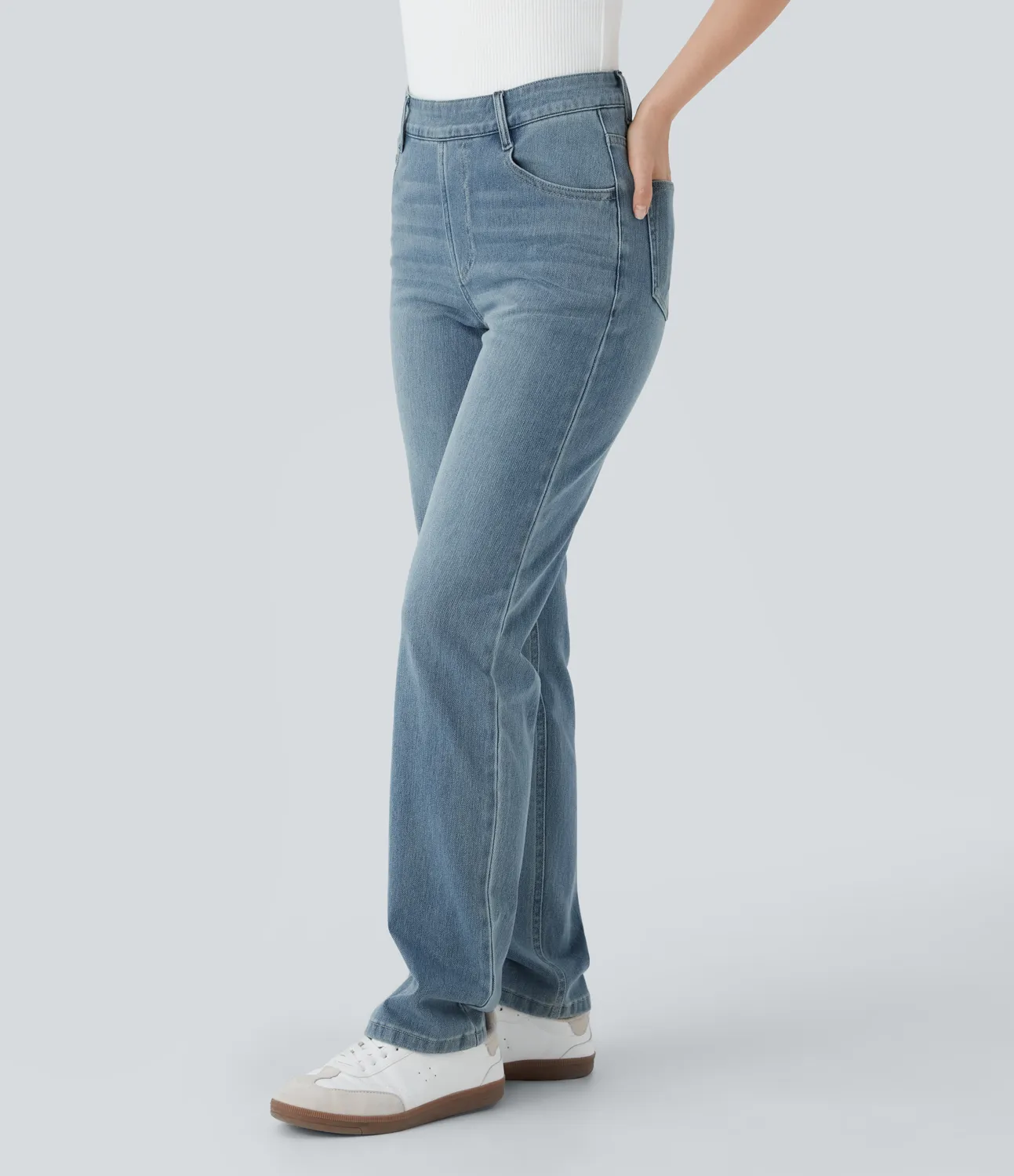 Halara Jeans Halara Flex™ Denim elásticos de tiro alto descoloridos con múltiples bolsillos - Cedar Blue Denim - M(regular) sold by Halara product image thumbnail 4