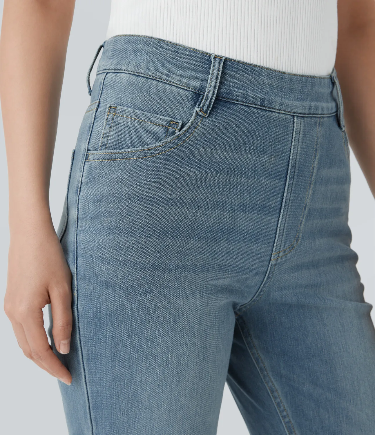 Halara Jeans Halara Flex™ Denim elásticos de tiro alto descoloridos con múltiples bolsillos - Cedar Blue Denim - M(regular) sold by Halara product image thumbnail 5