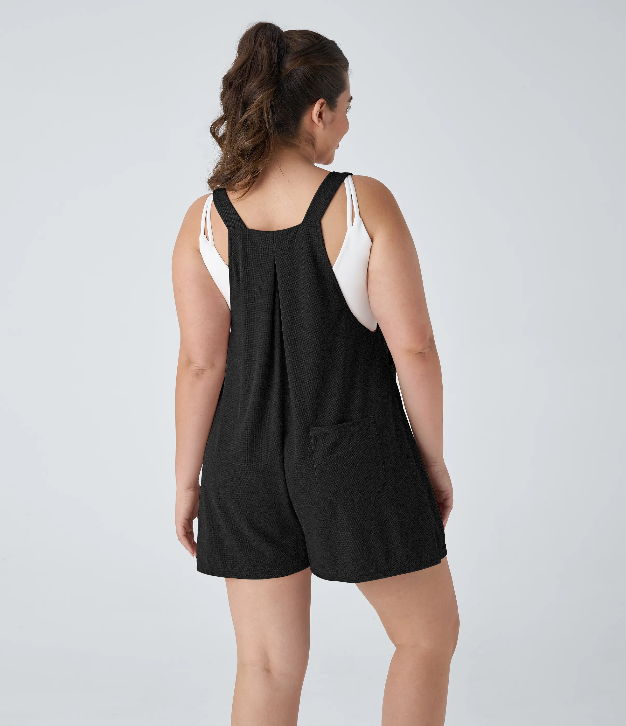 Halara Overol Gofre talla grande correa ajustable botón múltiple bolsillo plisado - Black - 3X sold by Halara product image thumbnail 3