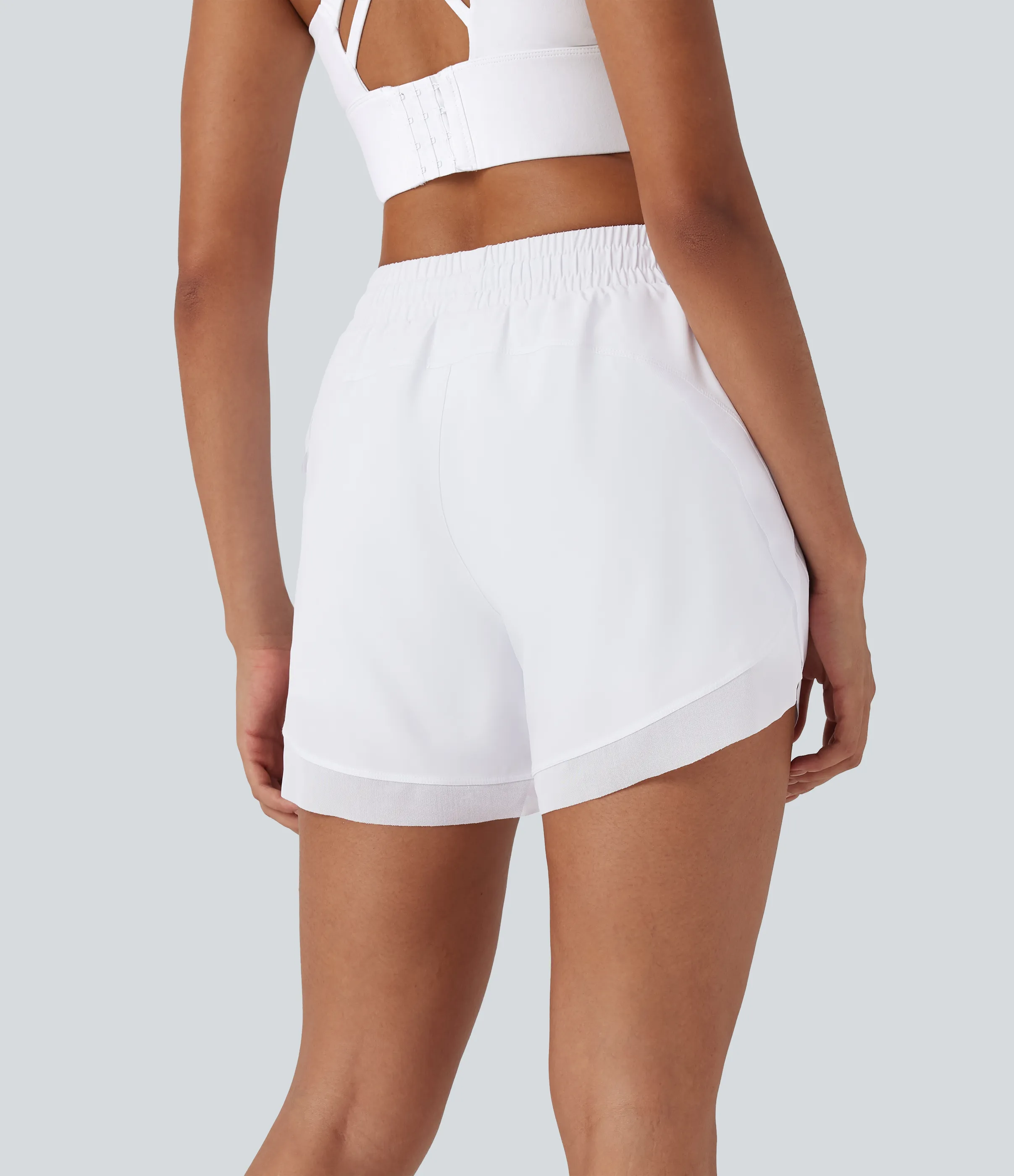 Halara Pantalón corto correr fluido 2 en 1 malla contrastante cordón tiro medio 12.5cm - White - XS(Long) sold by Halara