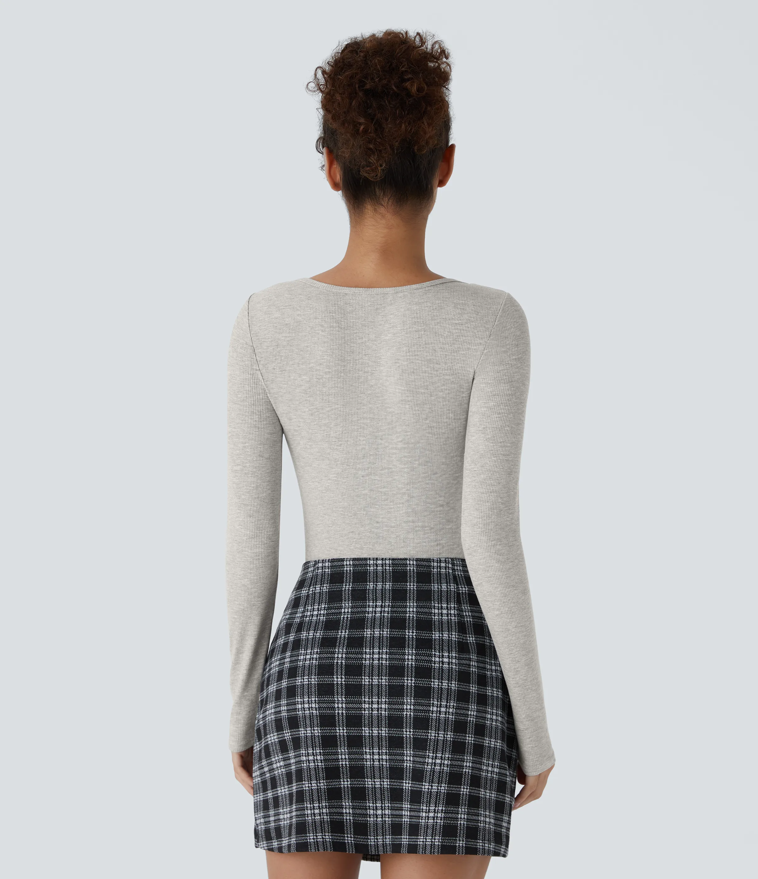 Halara Body oficina ajustado botón manga larga cuello cuadrado acanalado - Fog Gray - L sold by Halara product image thumbnail 4