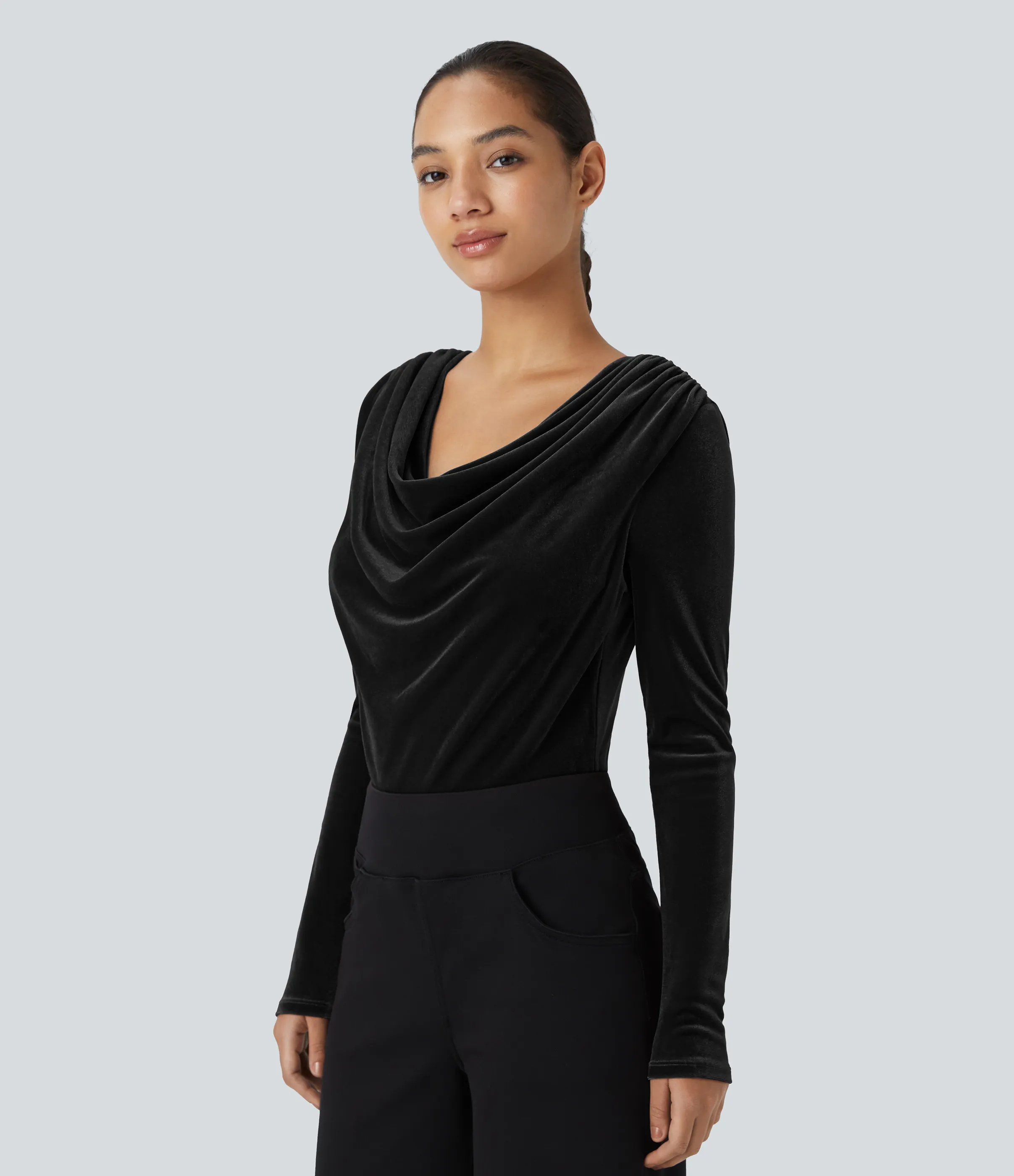 Halara Body oficina terciopelo cuello vuelto manga larga - Black - S sold by Halara product image thumbnail 5