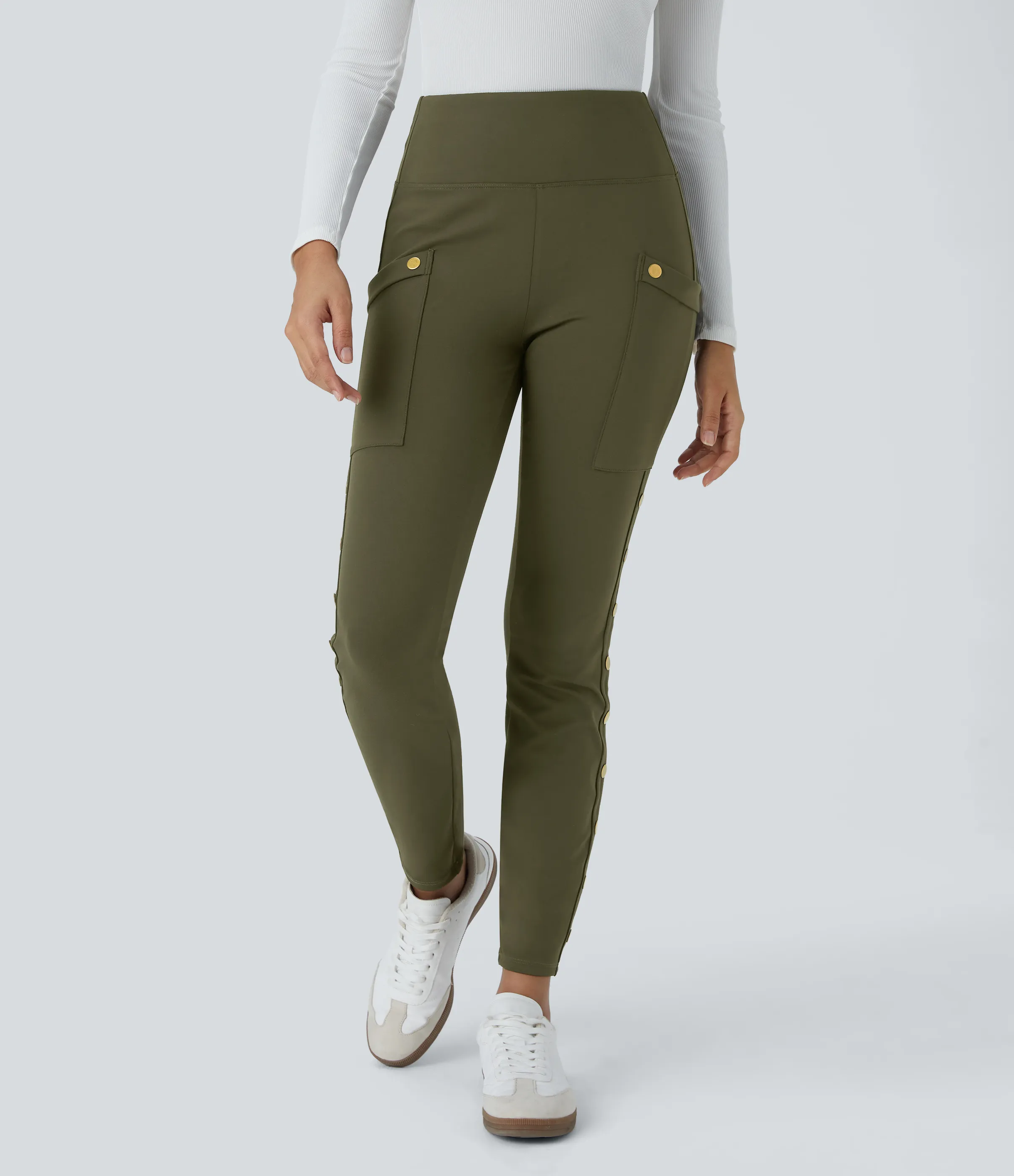 Halara Pantalón ajustado hasta tobillo bolsillo lateral botón decorativo tiro alto - Forest Night - S(regular) sold by Halara product image thumbnail 5