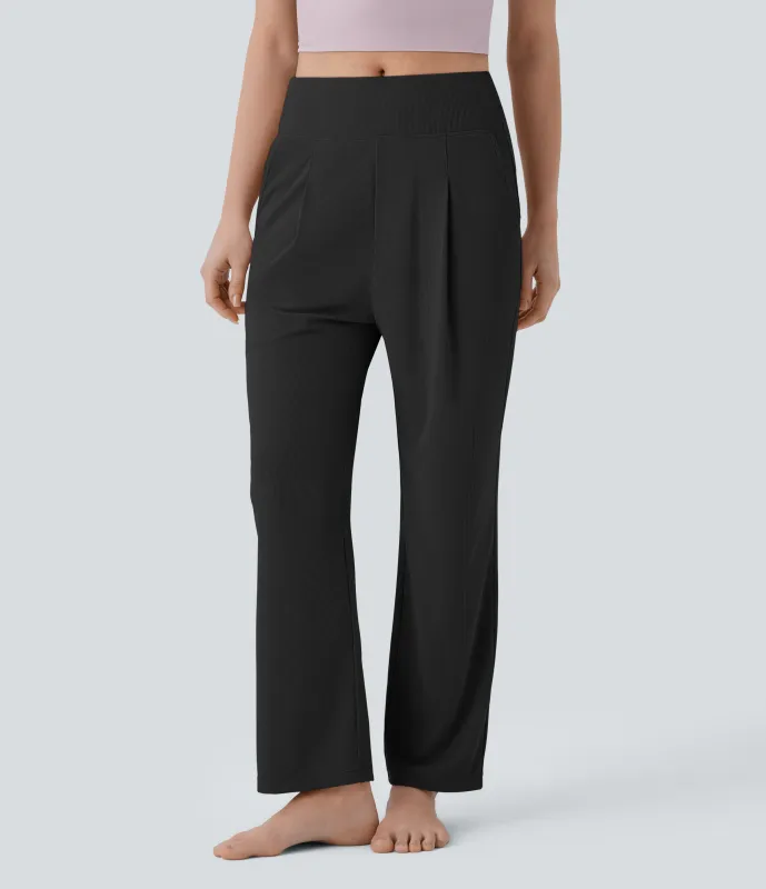 Halara Pantalón yoga tiro medio bolsillo lateral pierna recta efecto gofre - Black - XL(regular) made by Halara