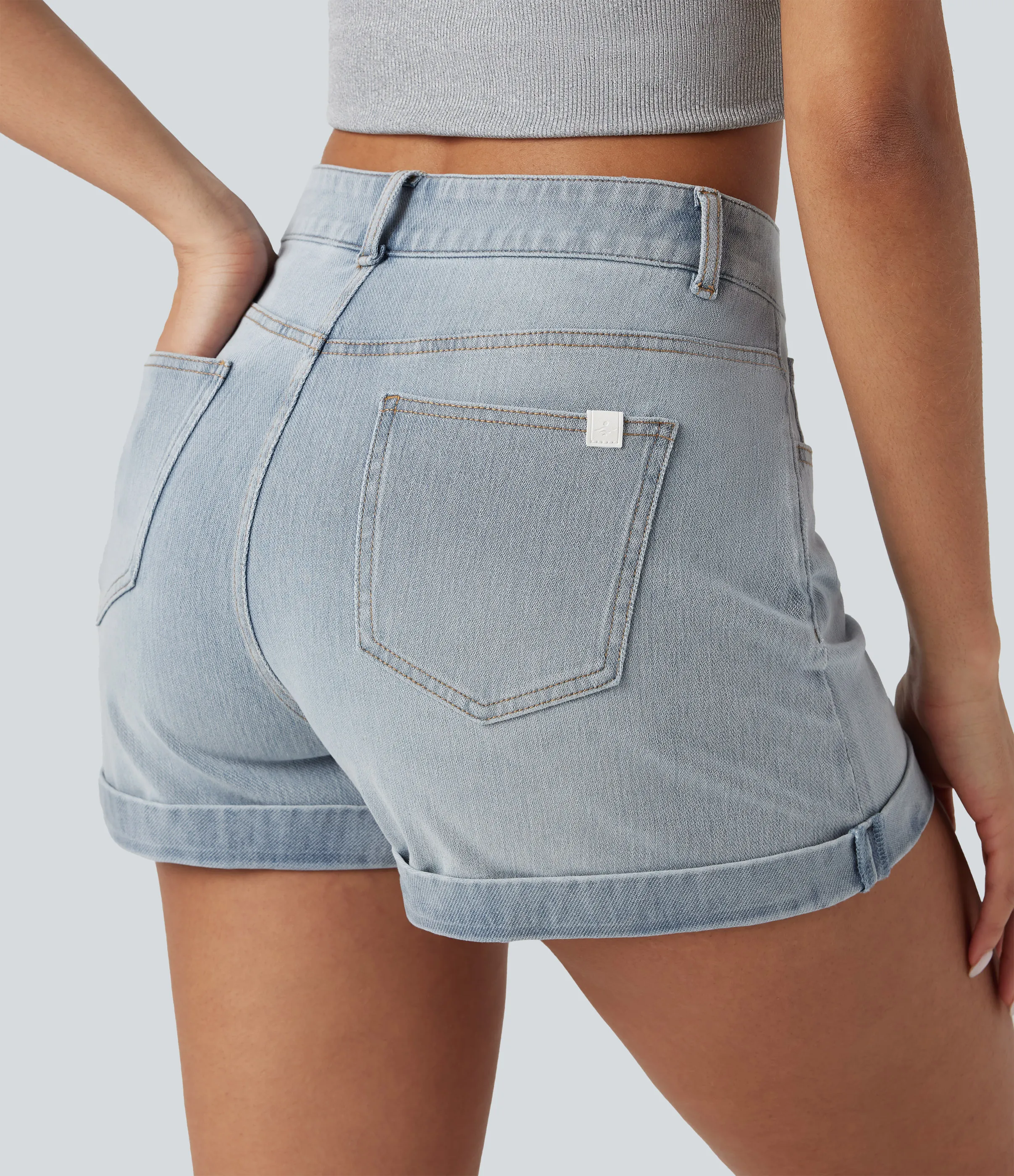 Halara Pantalón corto Halara Flex™ Denim mezclilla elástico cremallera botón tiro medio 7.5cm - Baltic Sea Blue Denim - S(regular) sold by Halara product image thumbnail 5