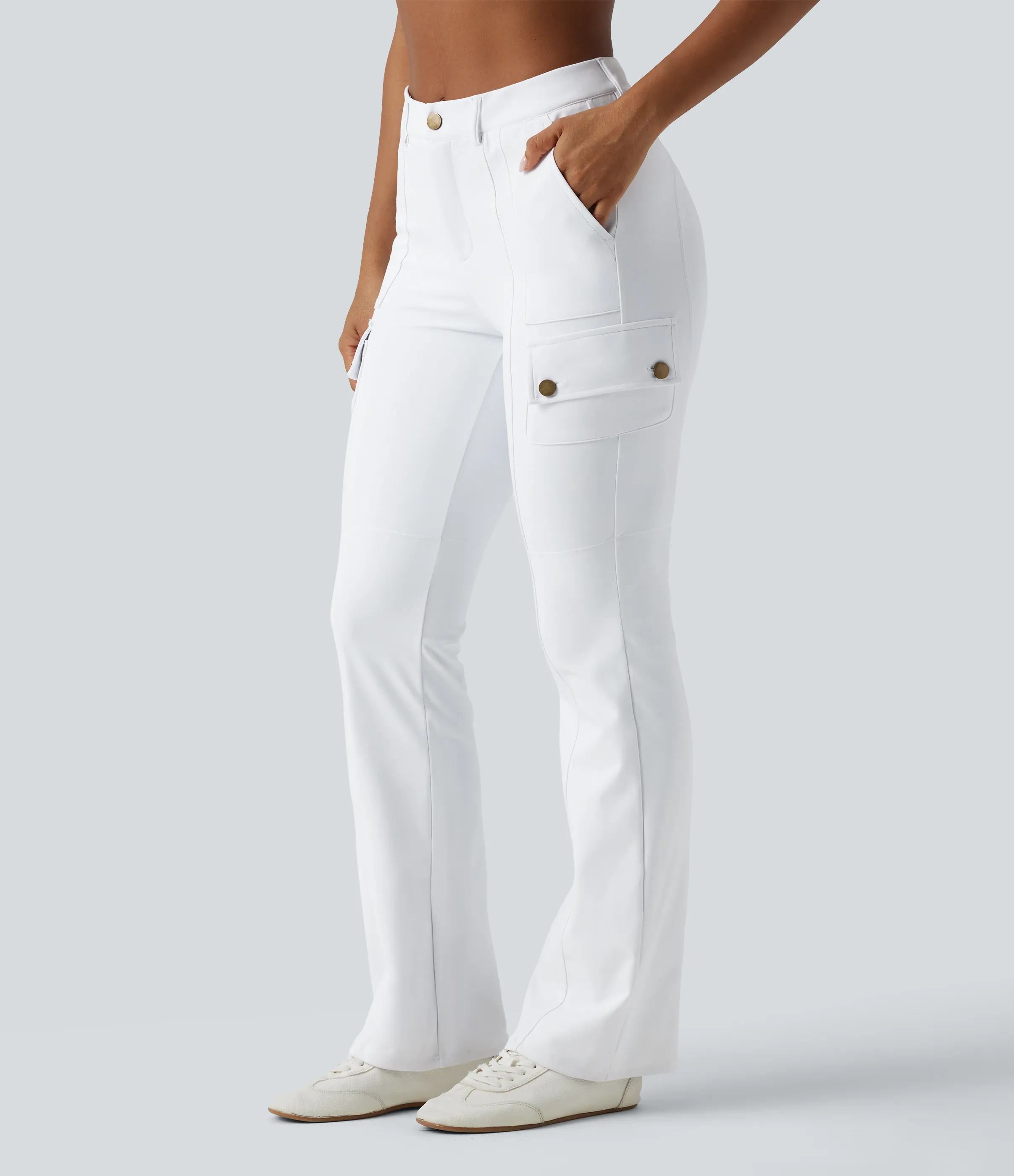 Halara Pantalón cargo bota senderismo múltiple bolsillo tiro medio - White - L(regular) sold by Halara product image thumbnail 2