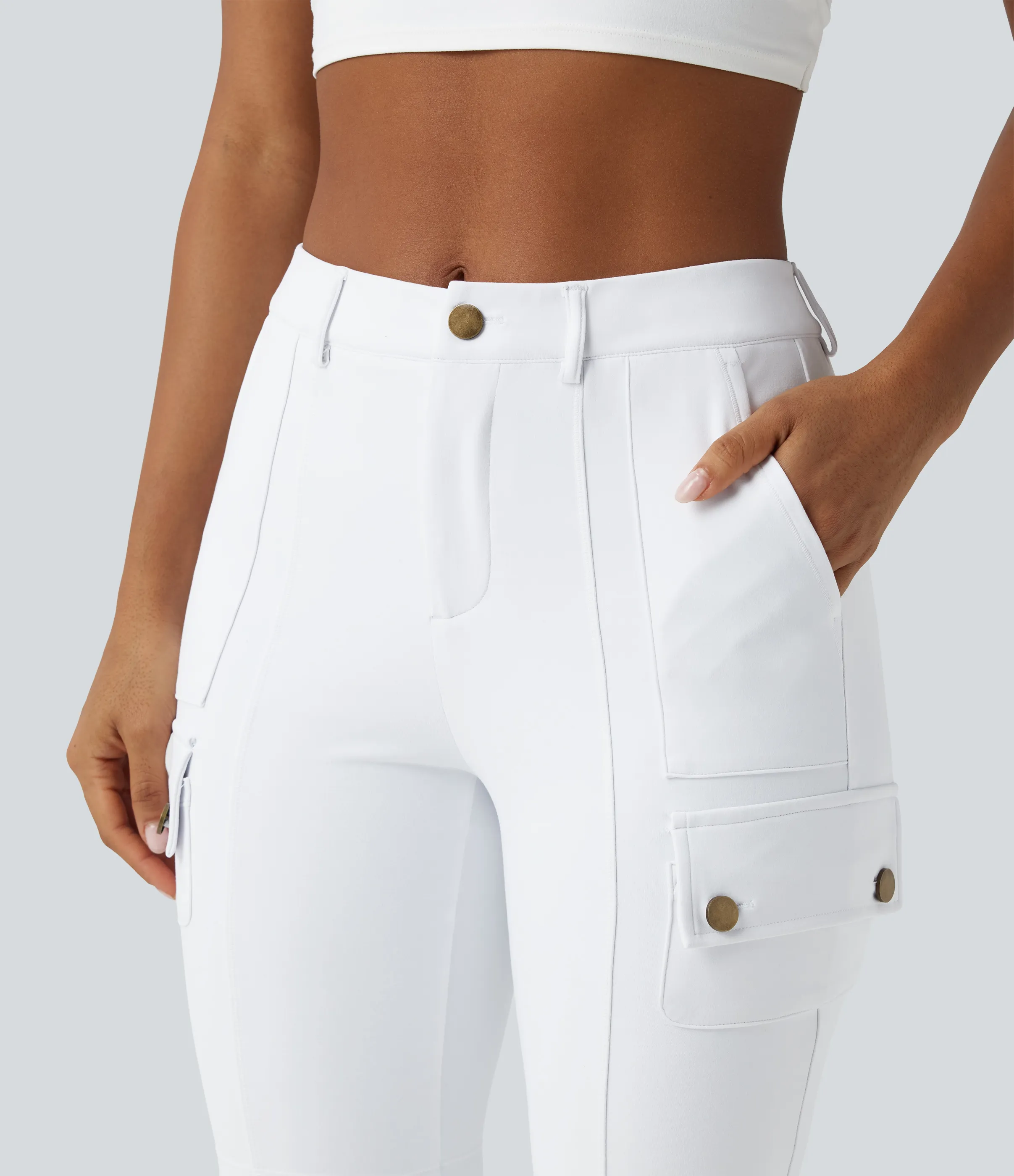 Halara Pantalón cargo bota senderismo múltiple bolsillo tiro medio - White - L(regular) sold by Halara product image thumbnail 5
