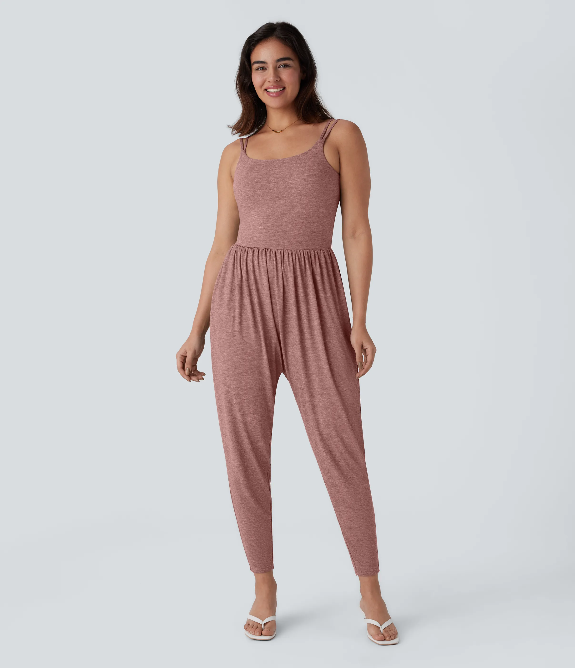 Halara Mono harén bolsillo lateral tirante doble retorcido sin espalda - Easy Peezy - Brick Red Mix - XS(regular) sold by Halara product image thumbnail 3