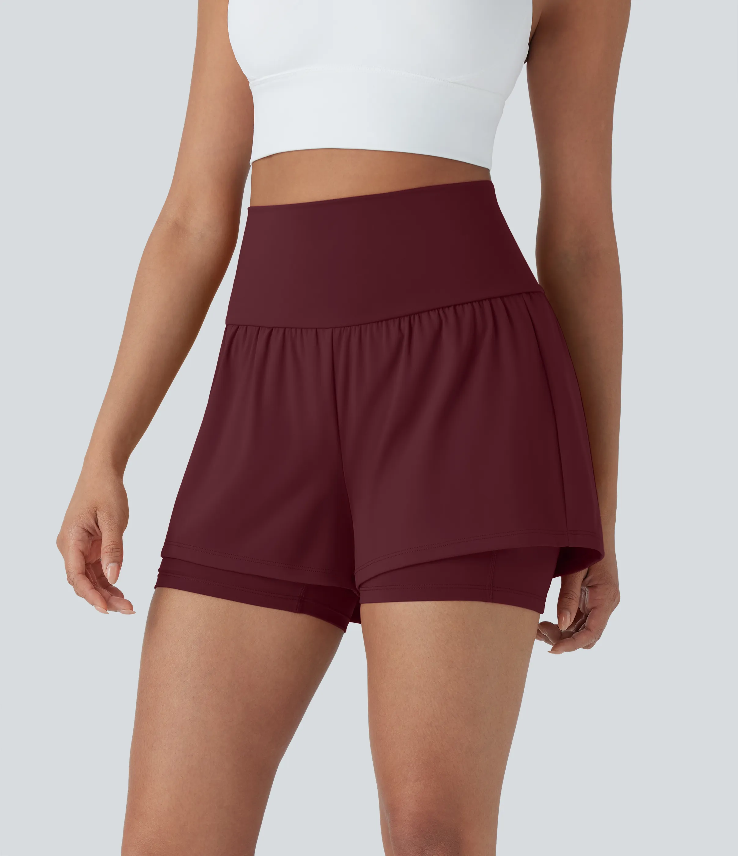 Halara Shorts de yoga Softlyzero™ Airy de tiro alto 2 en 1 de tacto fresco con bolsillos y 12.5 cm de largo - Zinfandel - S sold by Halara product image thumbnail 4