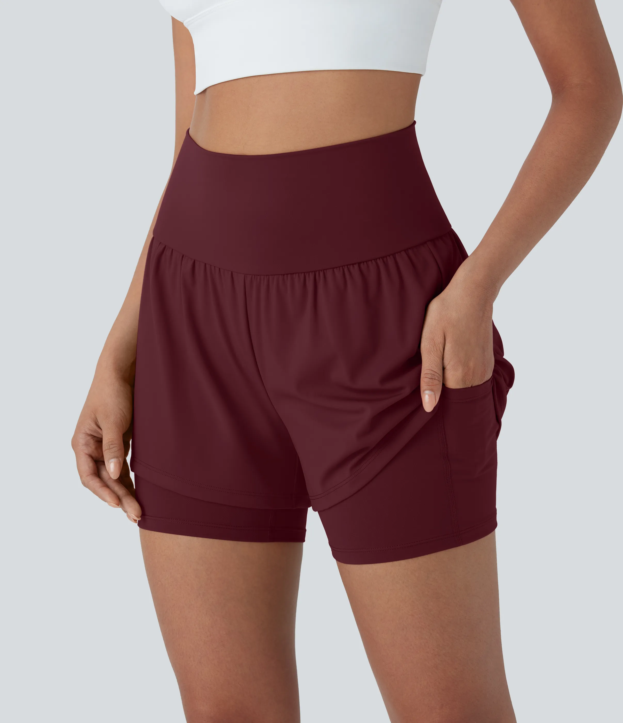 Halara Shorts de yoga Softlyzero™ Airy de tiro alto 2 en 1 de tacto fresco con bolsillos y 12.5 cm de largo - Zinfandel - S sold by Halara product image thumbnail 5