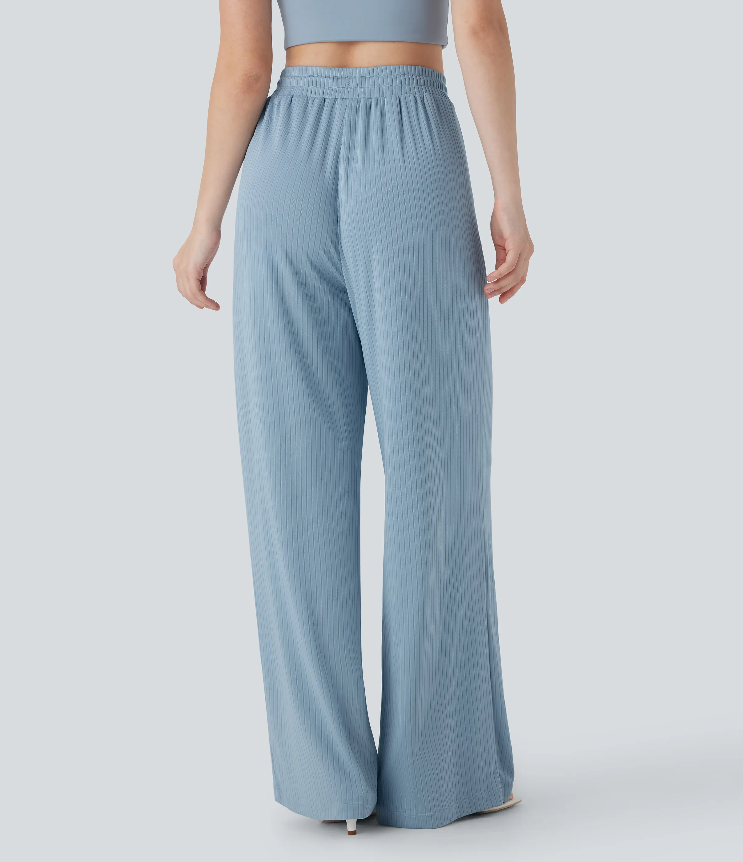 Halara Pantalones rectos casuales de punto acanalado con tiro alto y cordón ajustable y bolsillos laterales - Mountain Spring - XS(regular) sold by Halara product image thumbnail 3