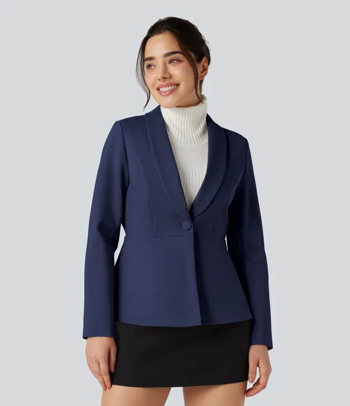 Halara Blazer de oficina de manga larga con cuello tipo chal - Patriot Blue - XS sold by Halara