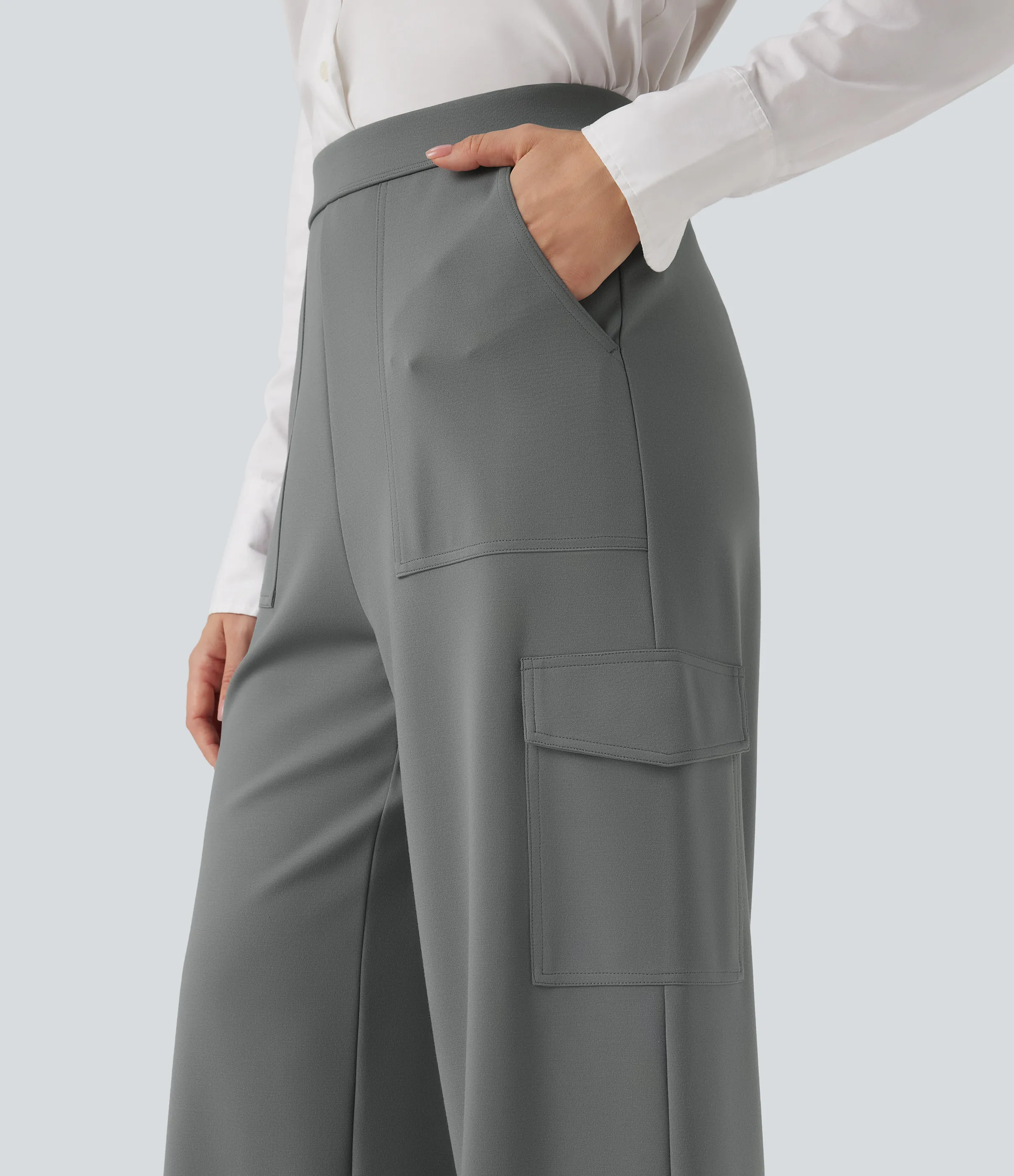 Halara Pantalones de oficina cargo Halara Flex™ de tiro alto y pierna recta con bolsillos - Putty Gray - XS(regular) sold by Halara product image thumbnail 5