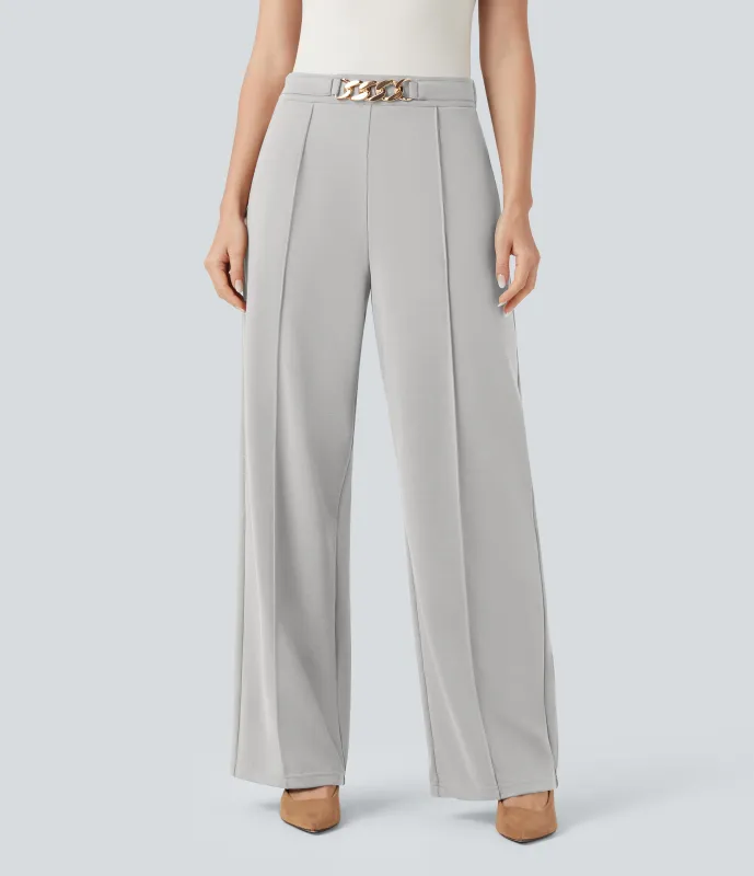 Halara Pantalones rectos de oficina de tiro alto con cadena metálica y bolsillos - Dawn Blue - XL(regular) made by Halara