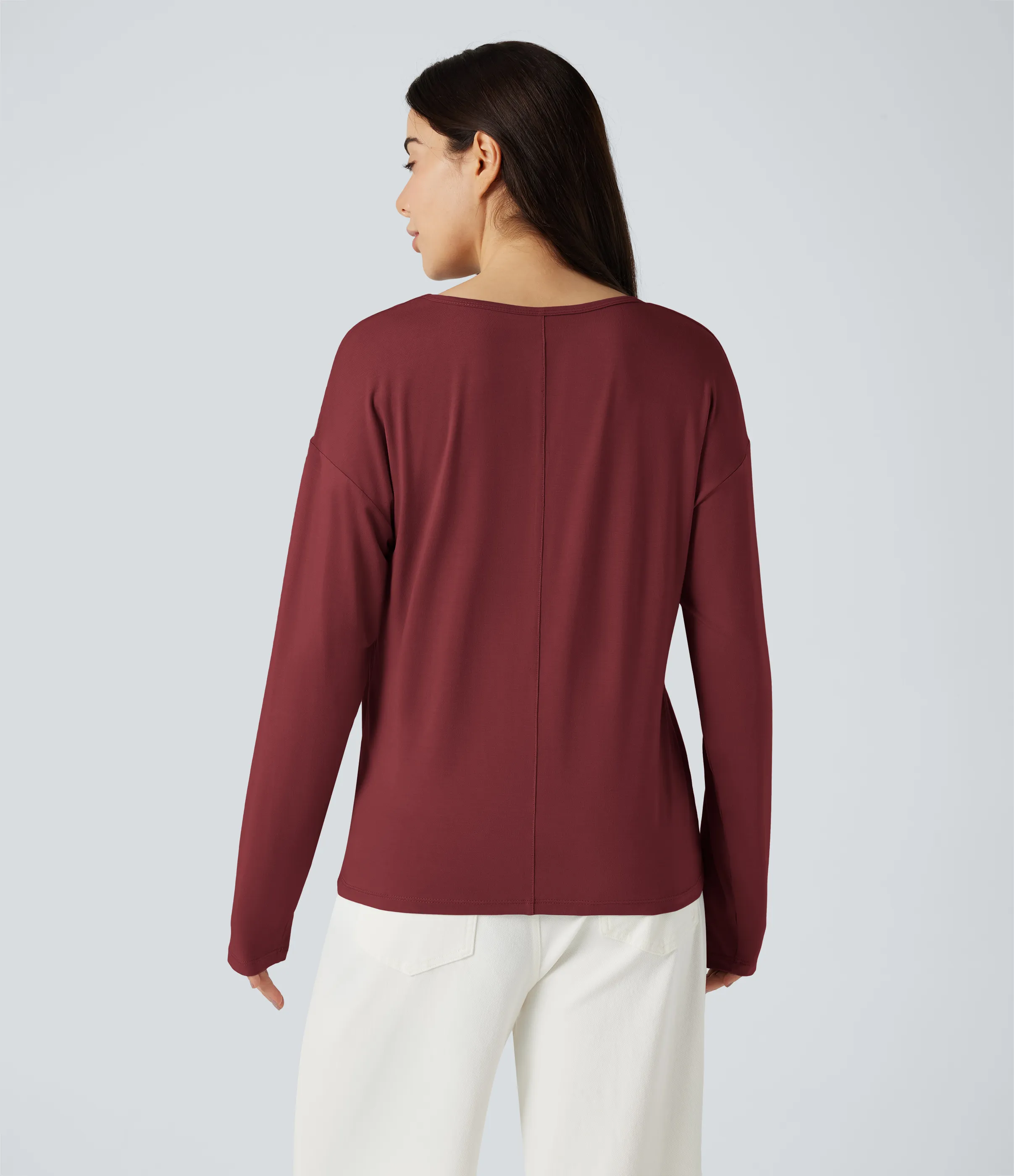 Halara Top casual de manga larga con cuello en V - New Maroon - XL sold by Halara product image thumbnail 3