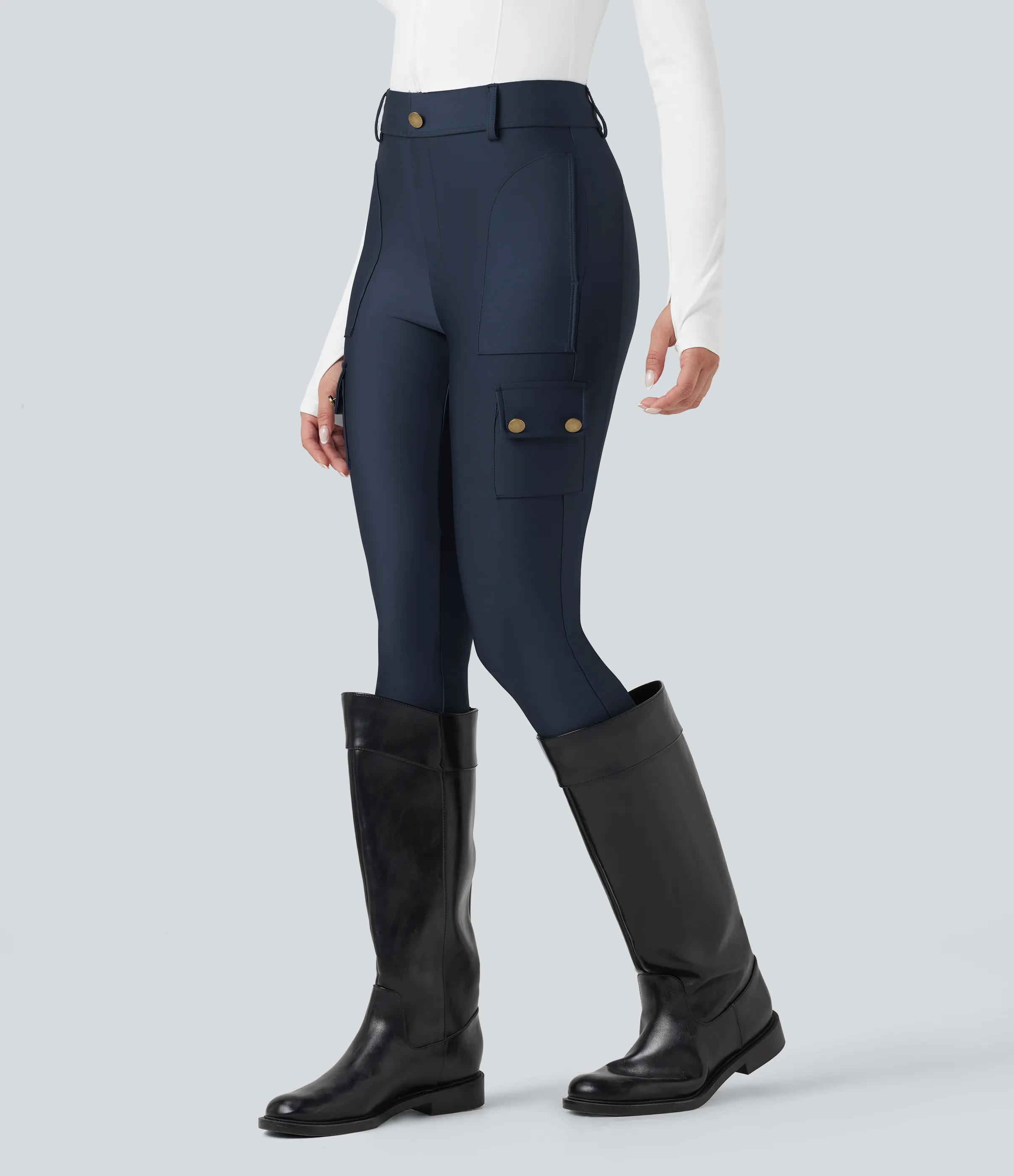 Halara Leggings de tiro alto con brillo y bolsillos en longitud 7/8 - Blueberry - XL(7/8) sold by Halara product image thumbnail 4