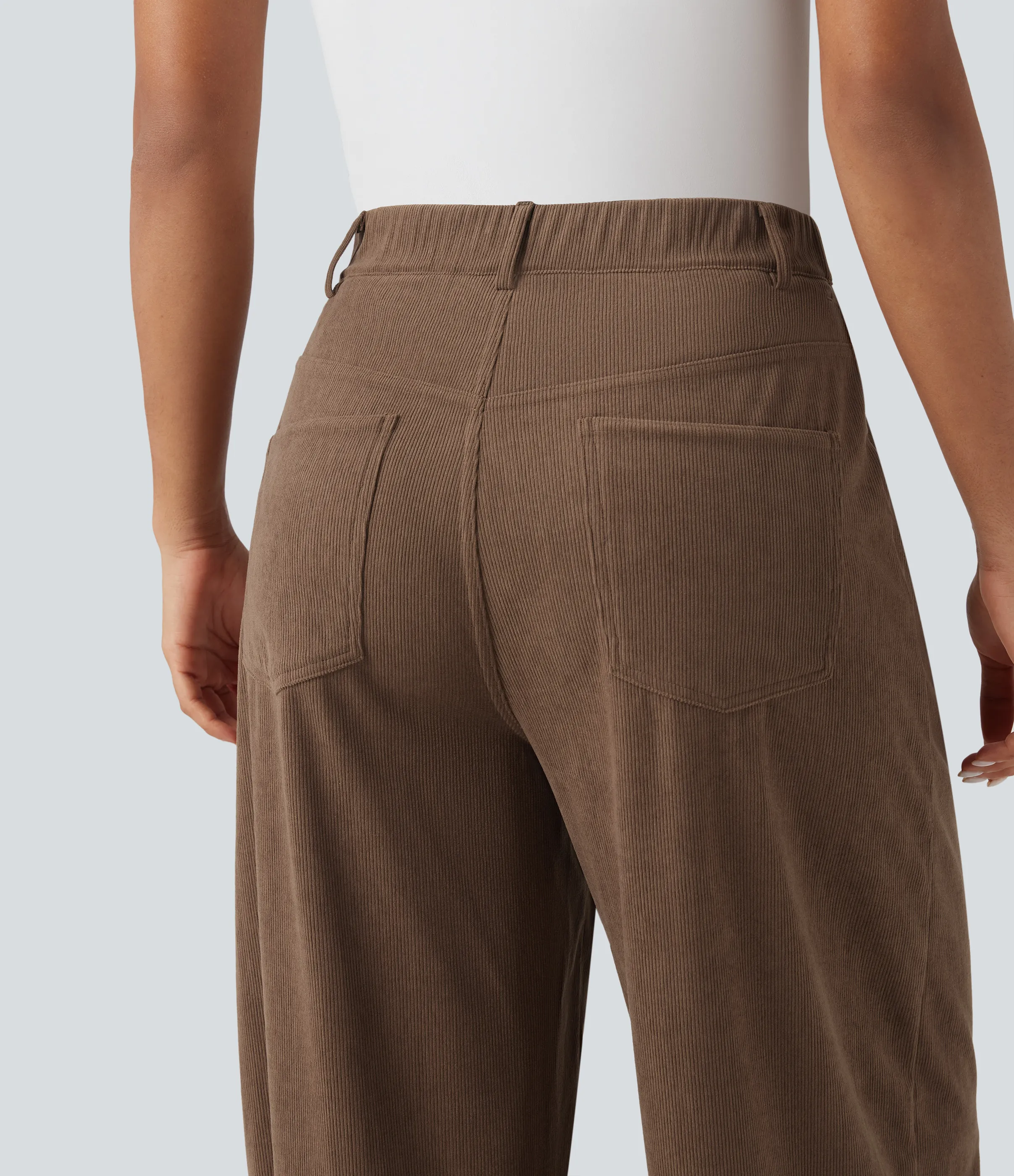 Halara Pantalones casuales anchos de pana y tiro alto con bolsillos - Camellia Brown - XL(regular) sold by Halara product image thumbnail 5