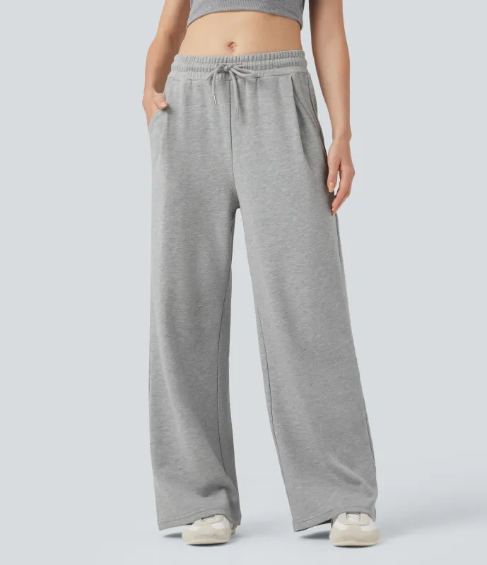 Halara Pantalones casuales de algodón con tiro medio y cordón ajustable con bolsillos - Fog Gray - XL(regular) sold by Halara