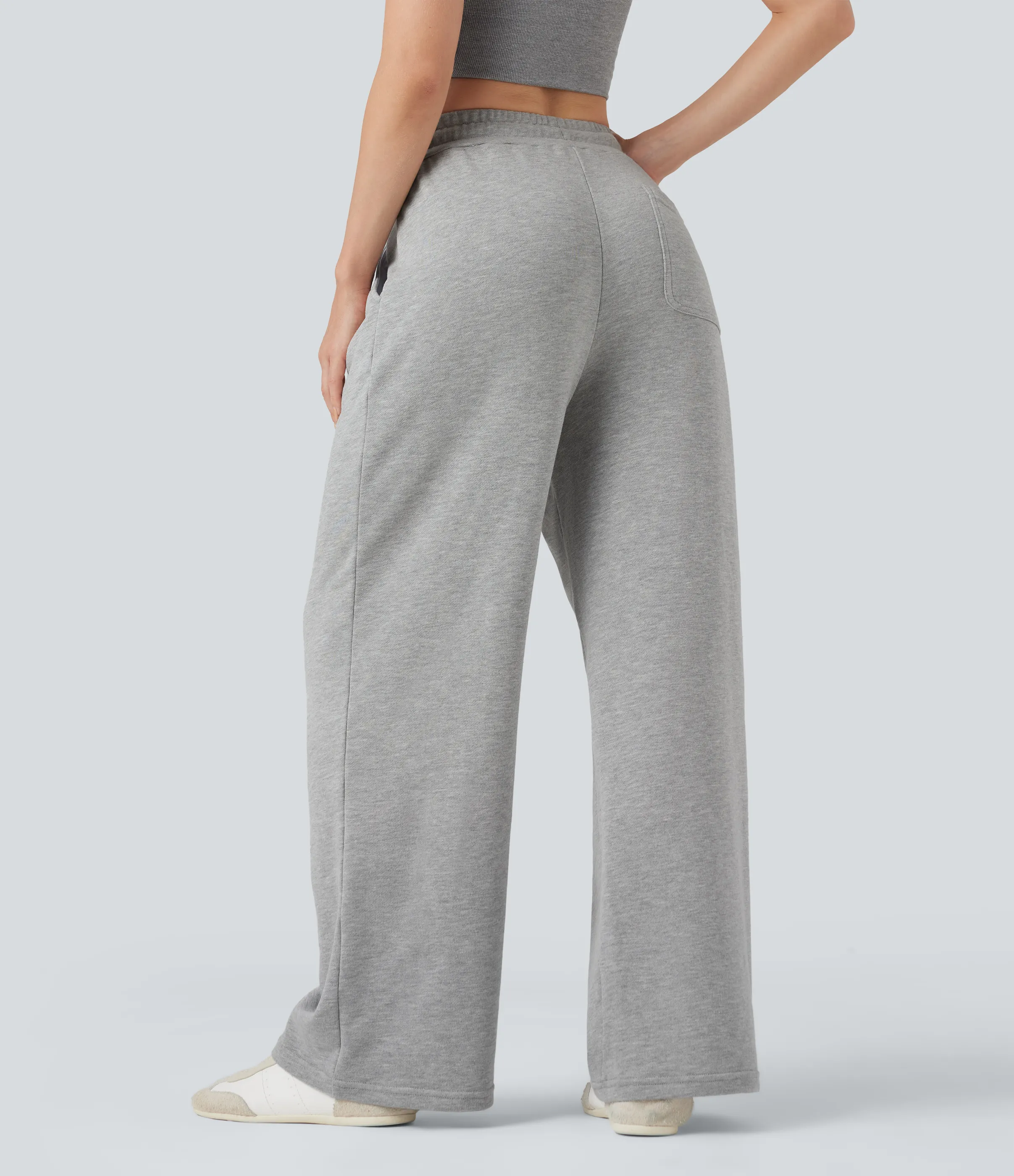 Halara Pantalones casuales de algodón con tiro medio y cordón ajustable con bolsillos - Fog Gray - XL(regular) sold by Halara product image thumbnail 3