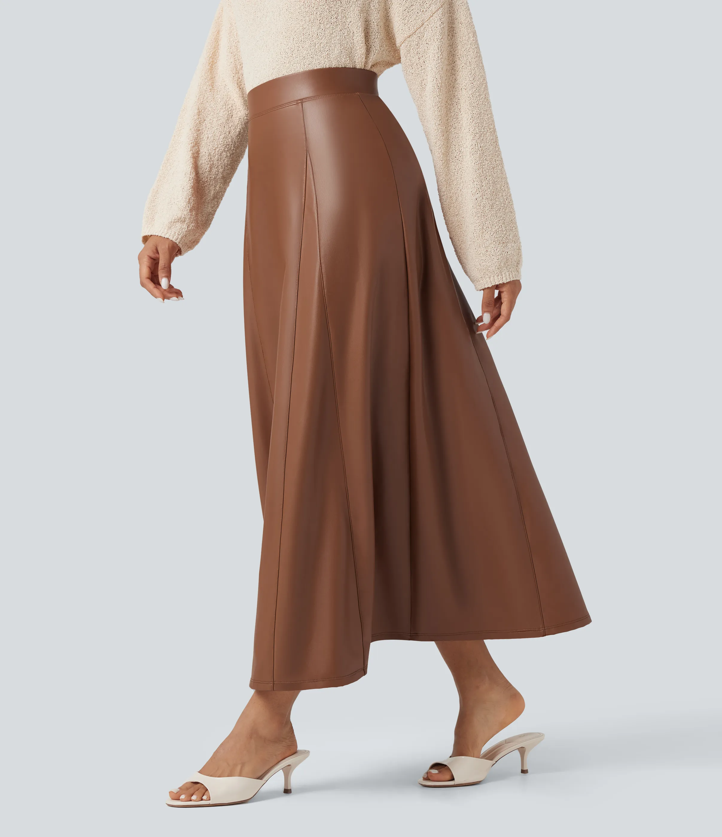 Halara Falda maxi casual de cuero PU y polar con tiro alto - Rustic Brown - M(regular) sold by Halara product image thumbnail 4