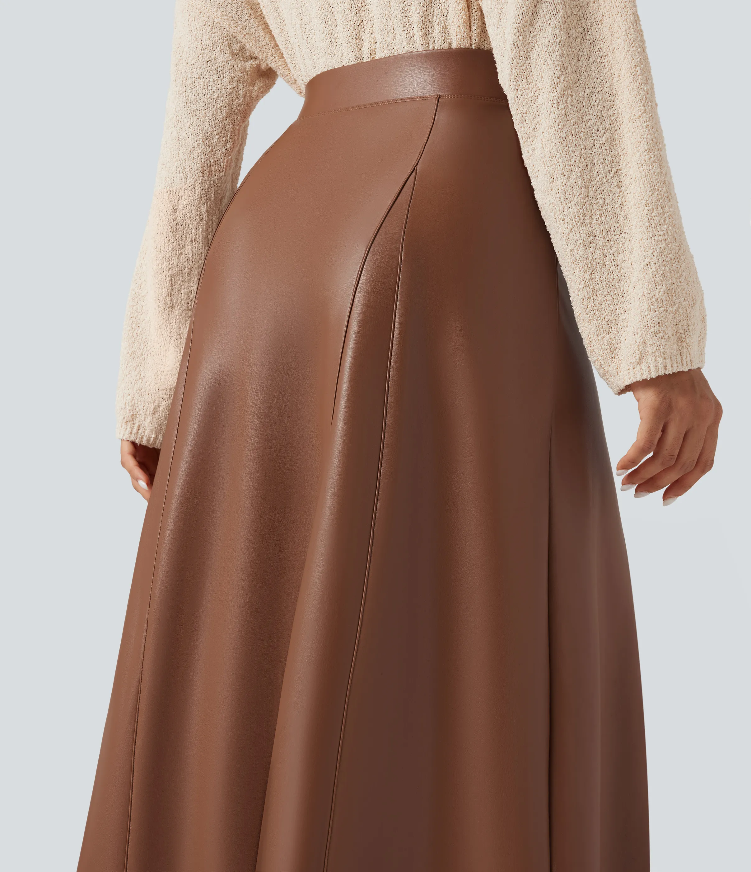 Halara Falda maxi casual de cuero PU y polar con tiro alto - Rustic Brown - M(regular) sold by Halara product image thumbnail 5