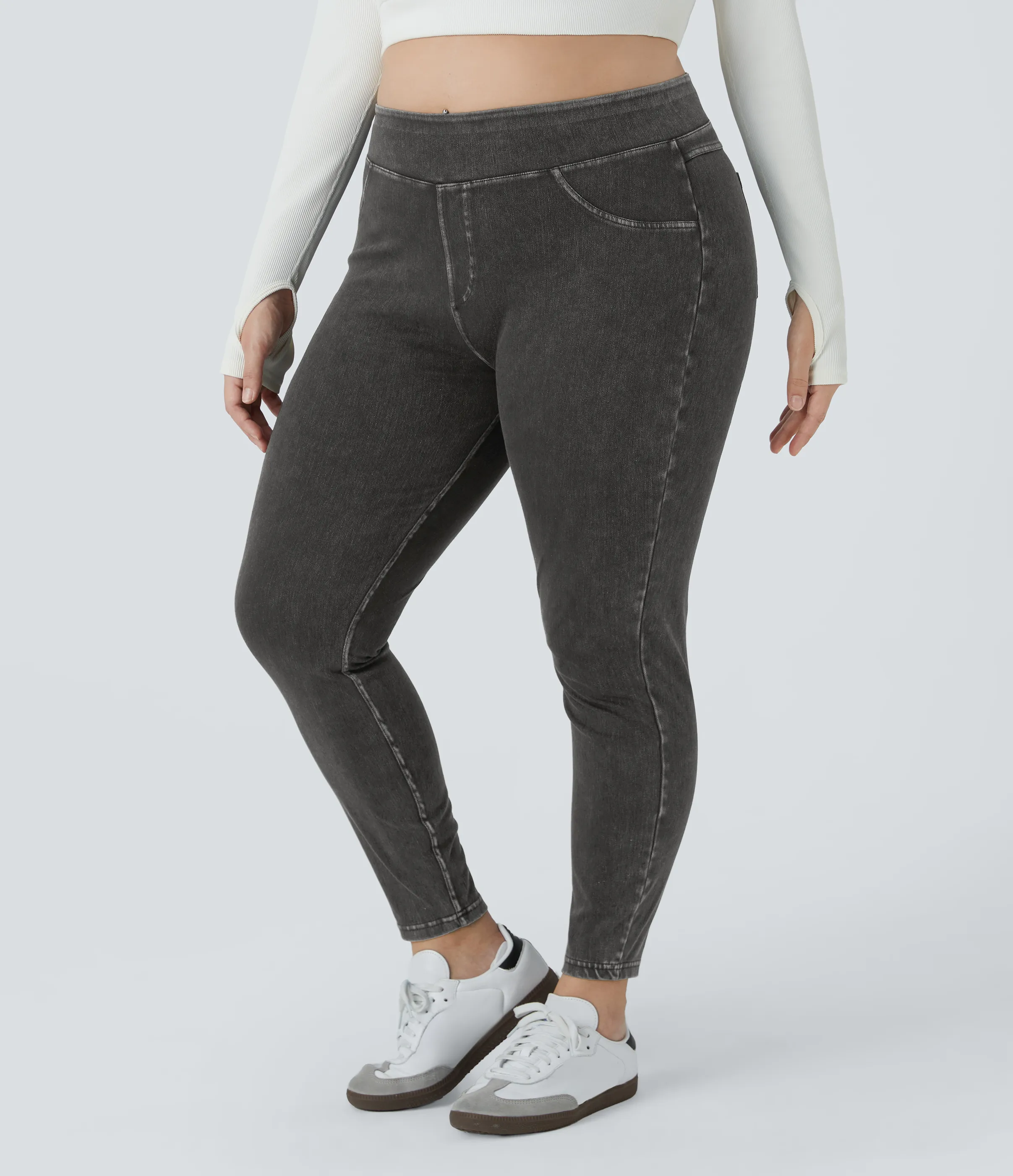 Halara Leggings Halara Flex™ Denim elásticos de talla grande con tiro alto y bolsillos traseros - Hemp Rope Black Denim - 2X sold by Halara product image thumbnail 3