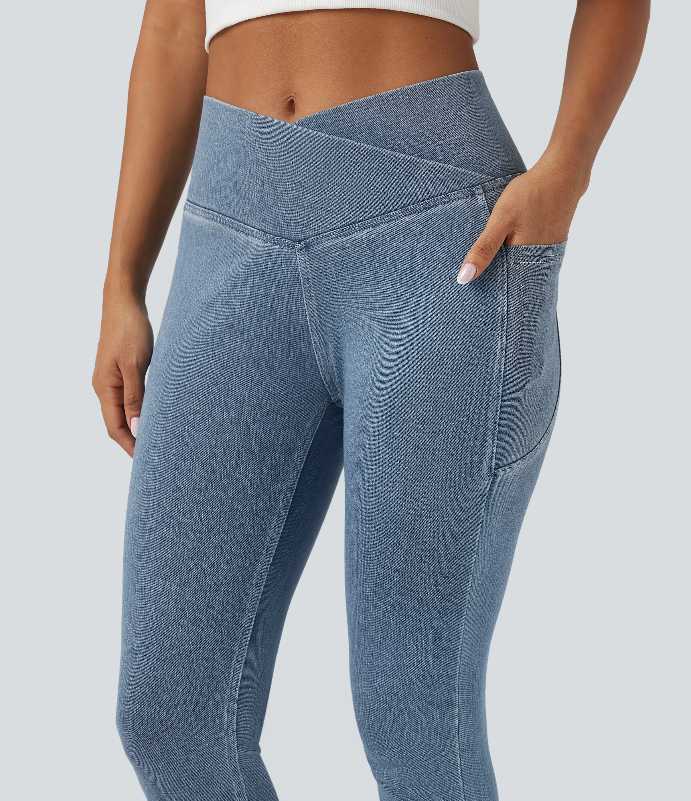 Halara Leggings Halara Flex™ Denim oficina mezclilla elástico lavado bolsillo lateral cruzado - Blue Jasper Denim - XL(7/8) sold by Halara product image thumbnail 5