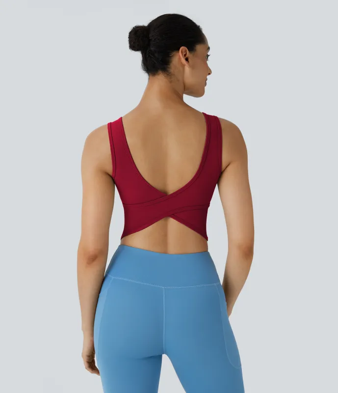 Halara Top de ballet o baile cruzado con escote en U en copas D-F - Scarlet Sage - S made by Halara