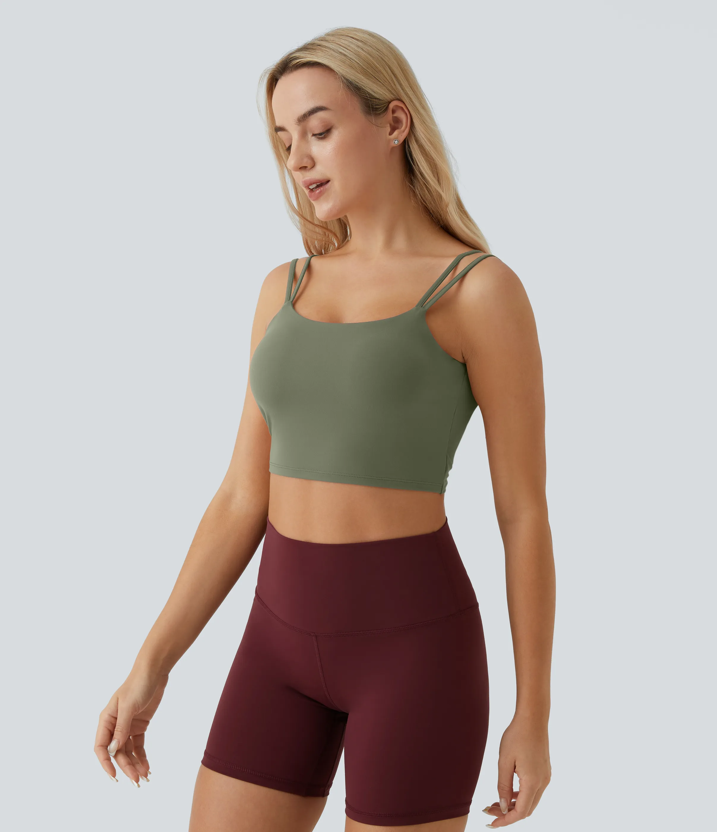 Halara Top corto de yoga con tirantes dobles, espalda cruzada y retorcida en copas D-F - Wild Grass Green - XS sold by Halara product image thumbnail 4