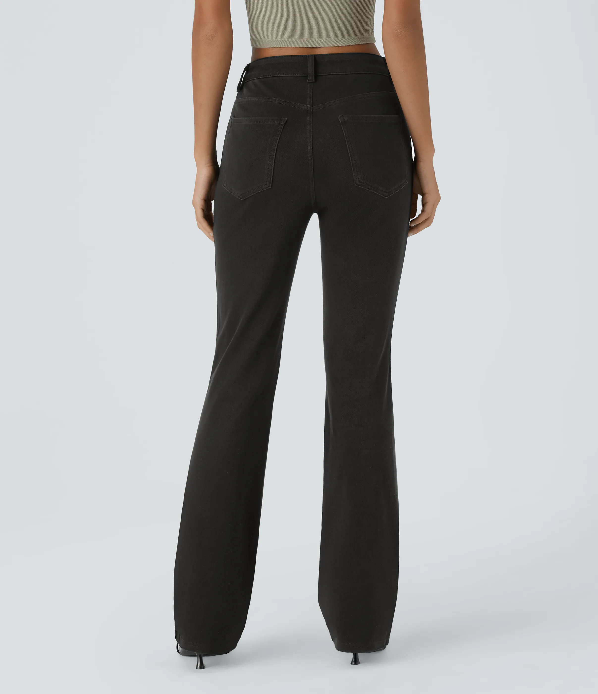 Halara Jeans Halara Flex™ Denim en corte de bota elásticos de tiro medio con botón y bolsillos - Black Denim - XS(extall) sold by Halara product image thumbnail 3