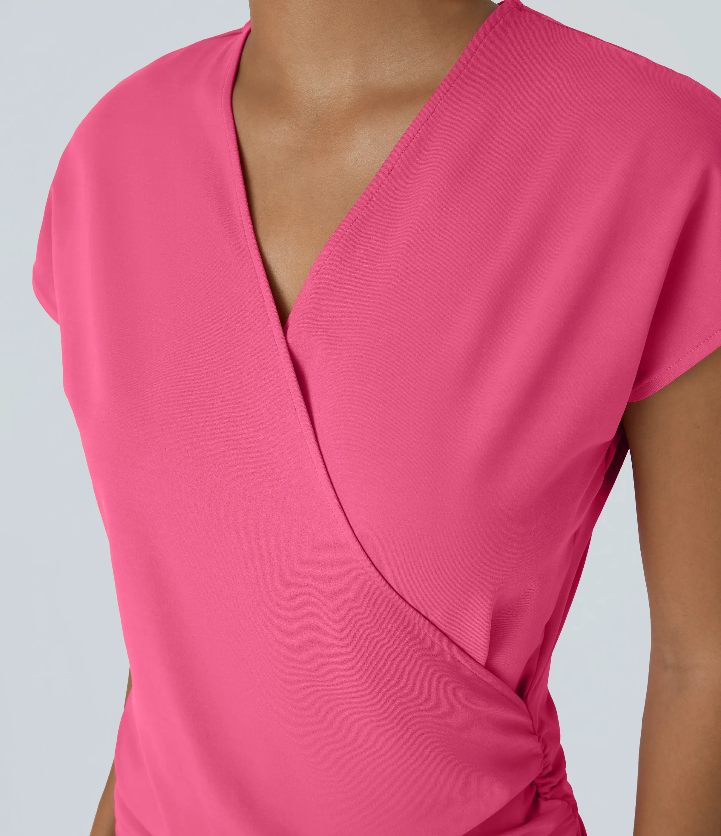 Halara Blusa oficina sólida pliegue cruzado manga japonesa cuello V - Innuendo - L sold by Halara product image thumbnail 5