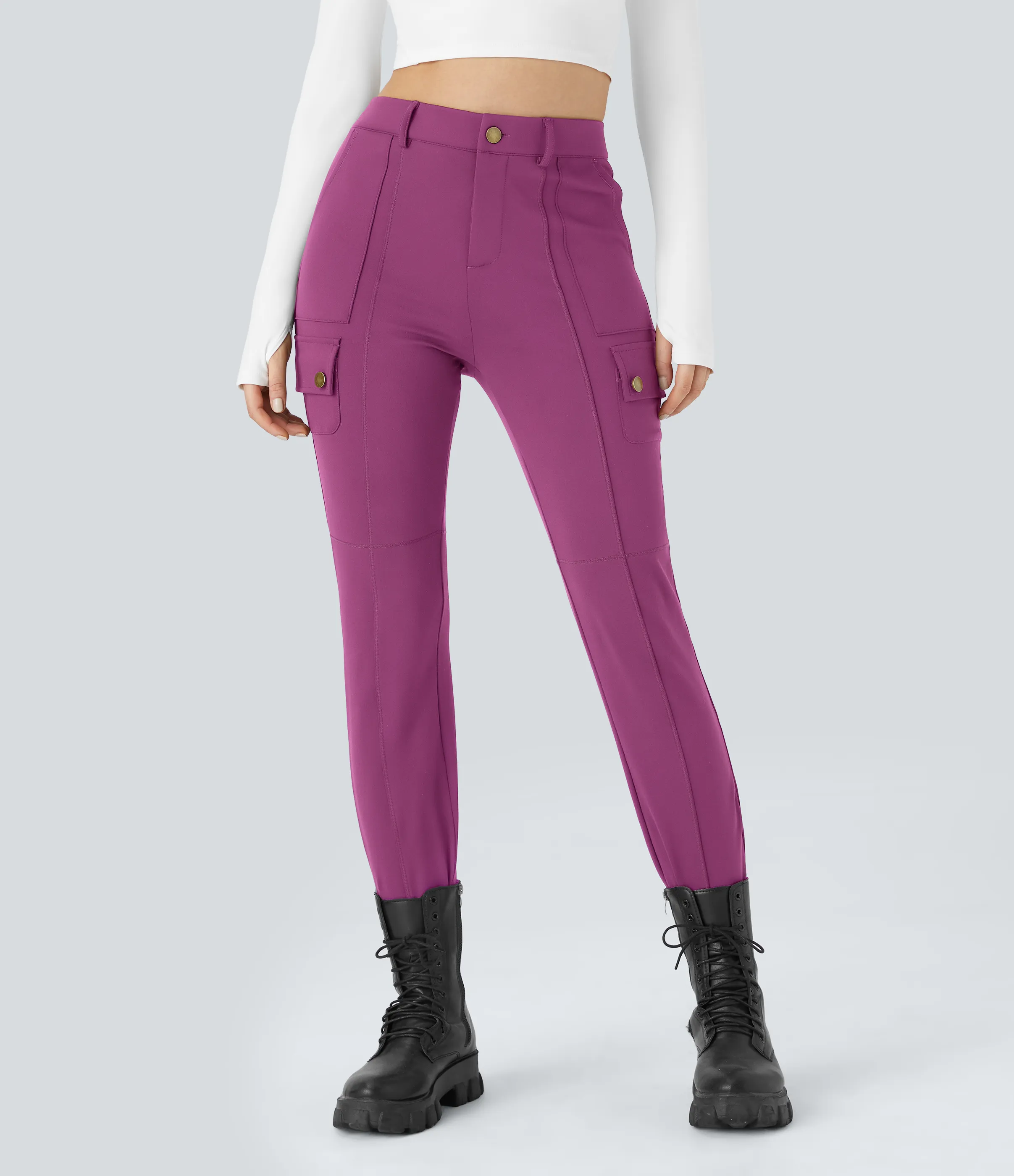 Halara Pantalón cargo ajustado tiro alto múltiple bolsillo cremallera botón - Deep Orchid - XL(regular) sold by Halara product image thumbnail 3