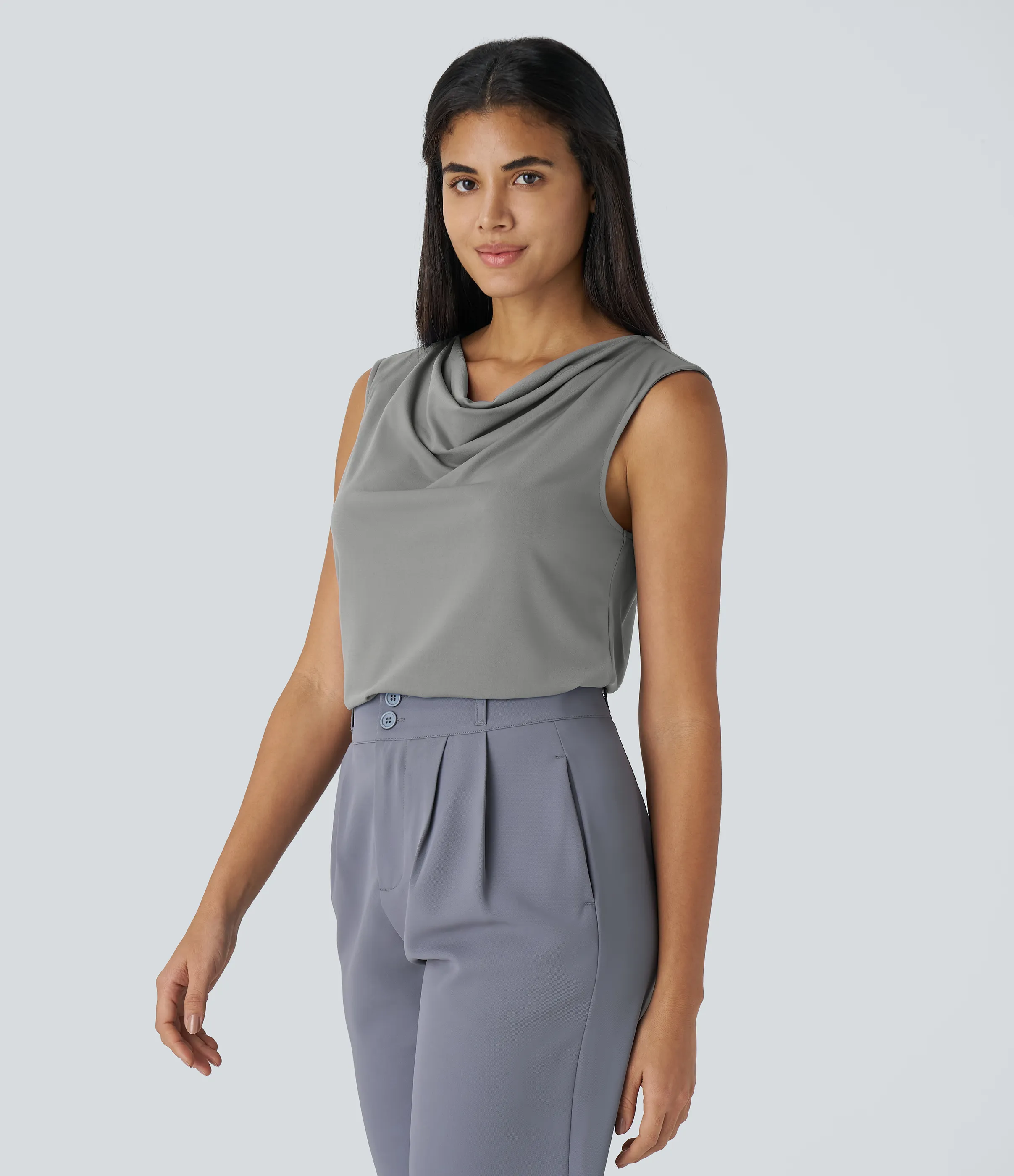 Halara Blusa oficina sin mangas cuello vuelto - Sandalwood Grey - S sold by Halara product image thumbnail 4