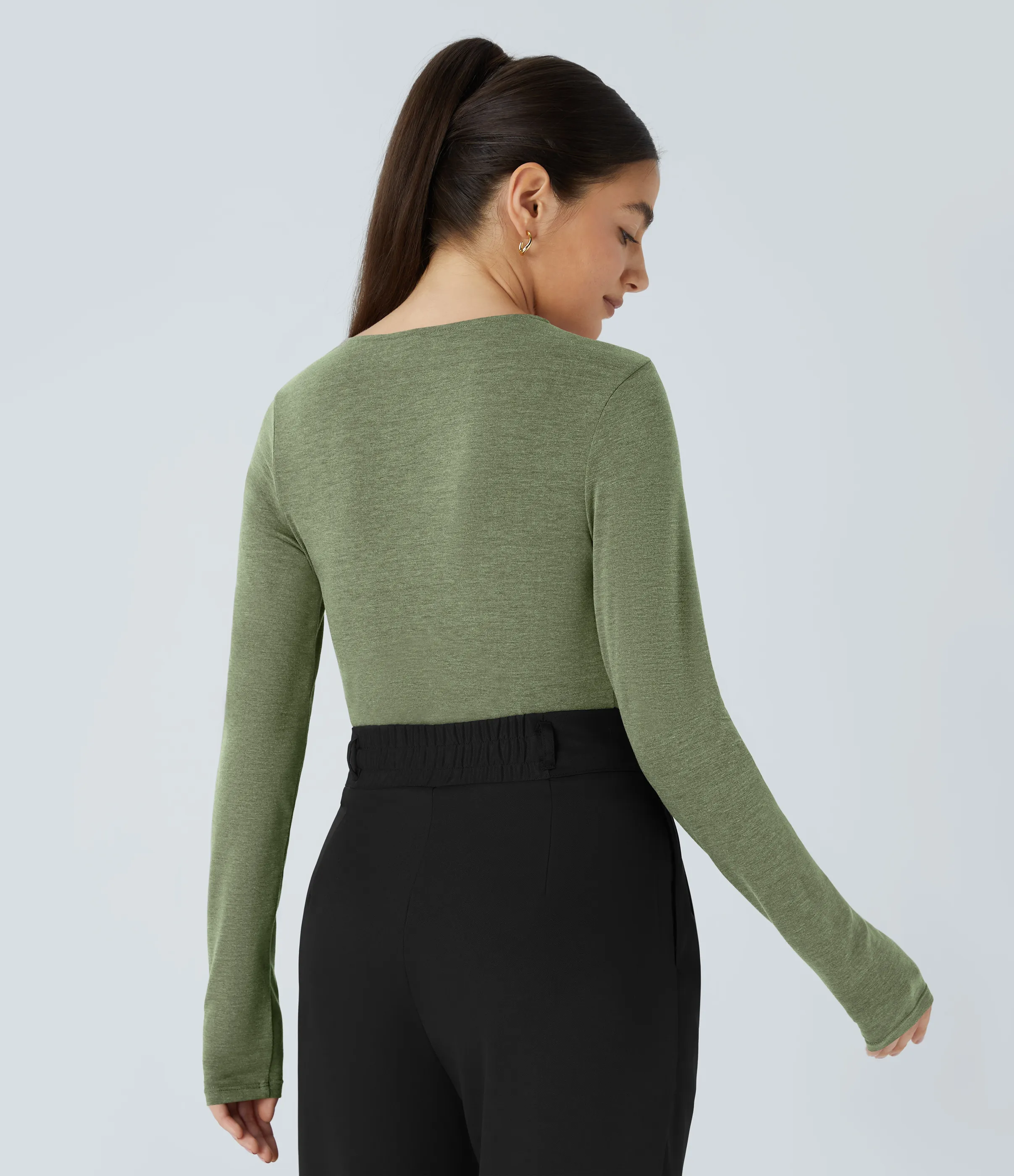 Halara Blusa oficina asimétrica manga larga fruncida - Light Green Floral Yarn - XS sold by Halara product image thumbnail 3