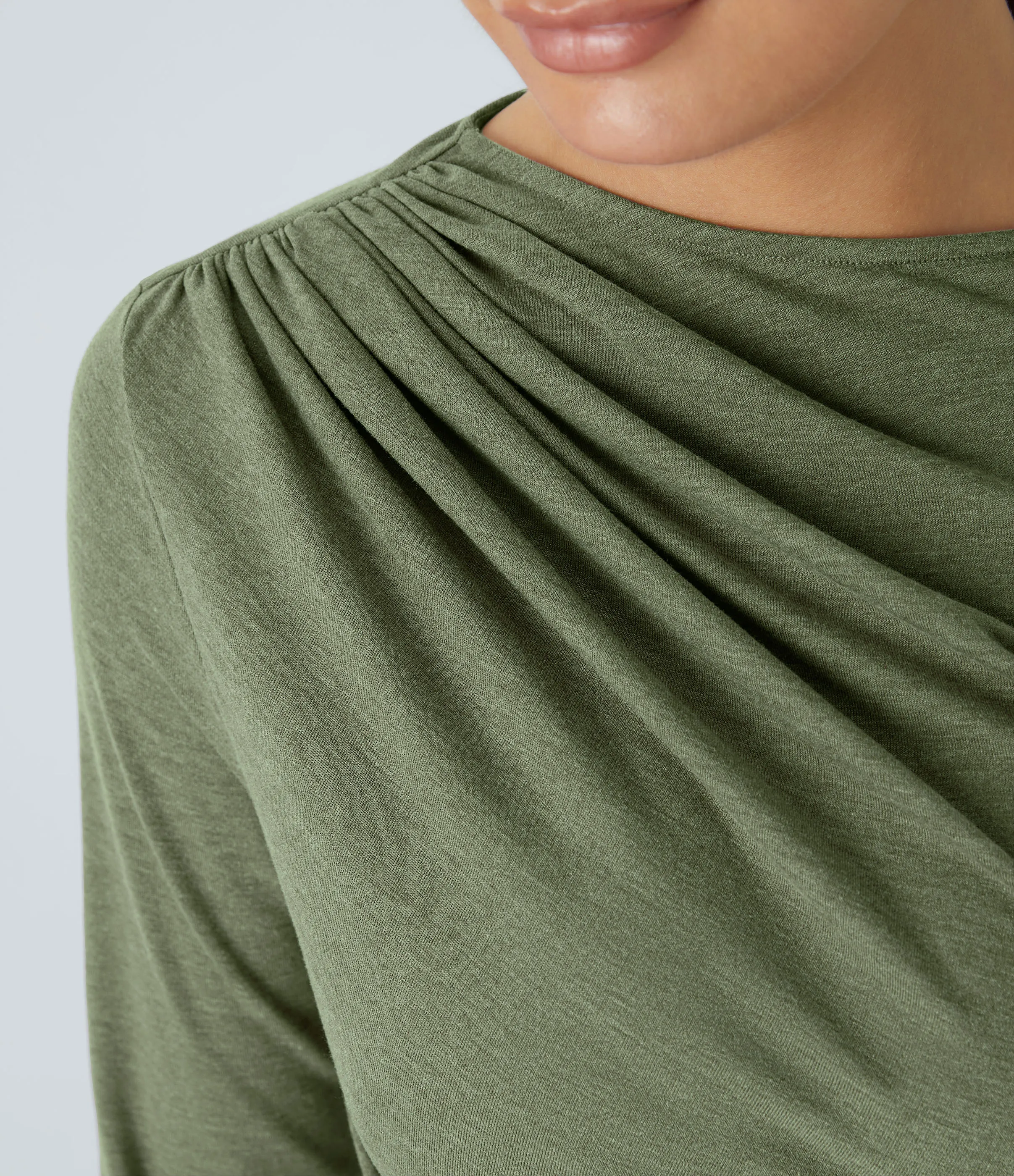 Halara Blusa oficina asimétrica manga larga fruncida - Light Green Floral Yarn - XS sold by Halara product image thumbnail 5