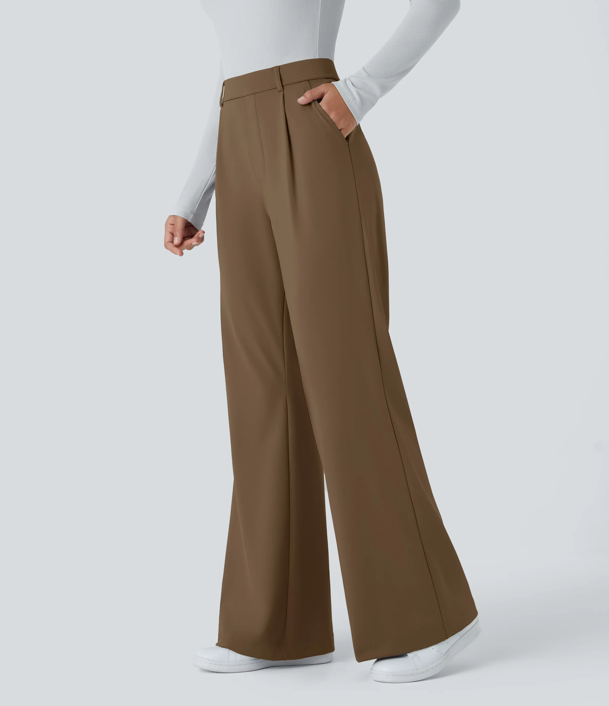 Halara Pantalón oficina acampanado bolsillo lateral tiro alto - Sepia - L(tall) sold by Halara product image thumbnail 4