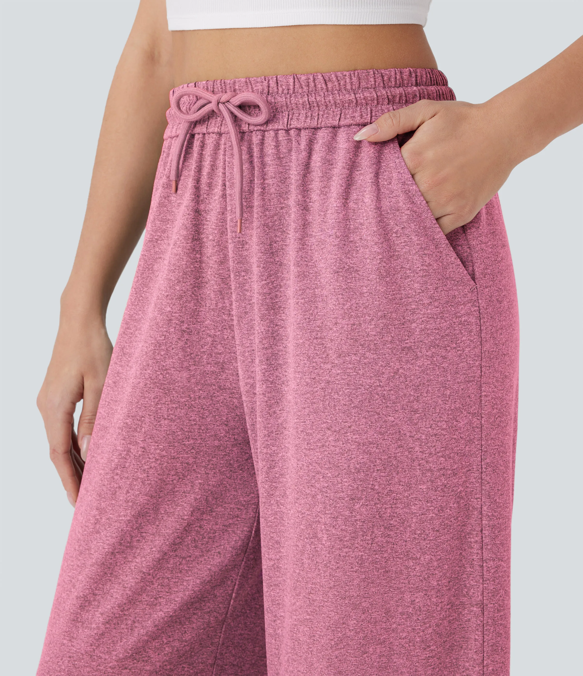 Halara Pantalón pierna ancha bolsillo lateral cordón tiro alto - Magenta Flower Yarn - M(regular) sold by Halara product image thumbnail 5