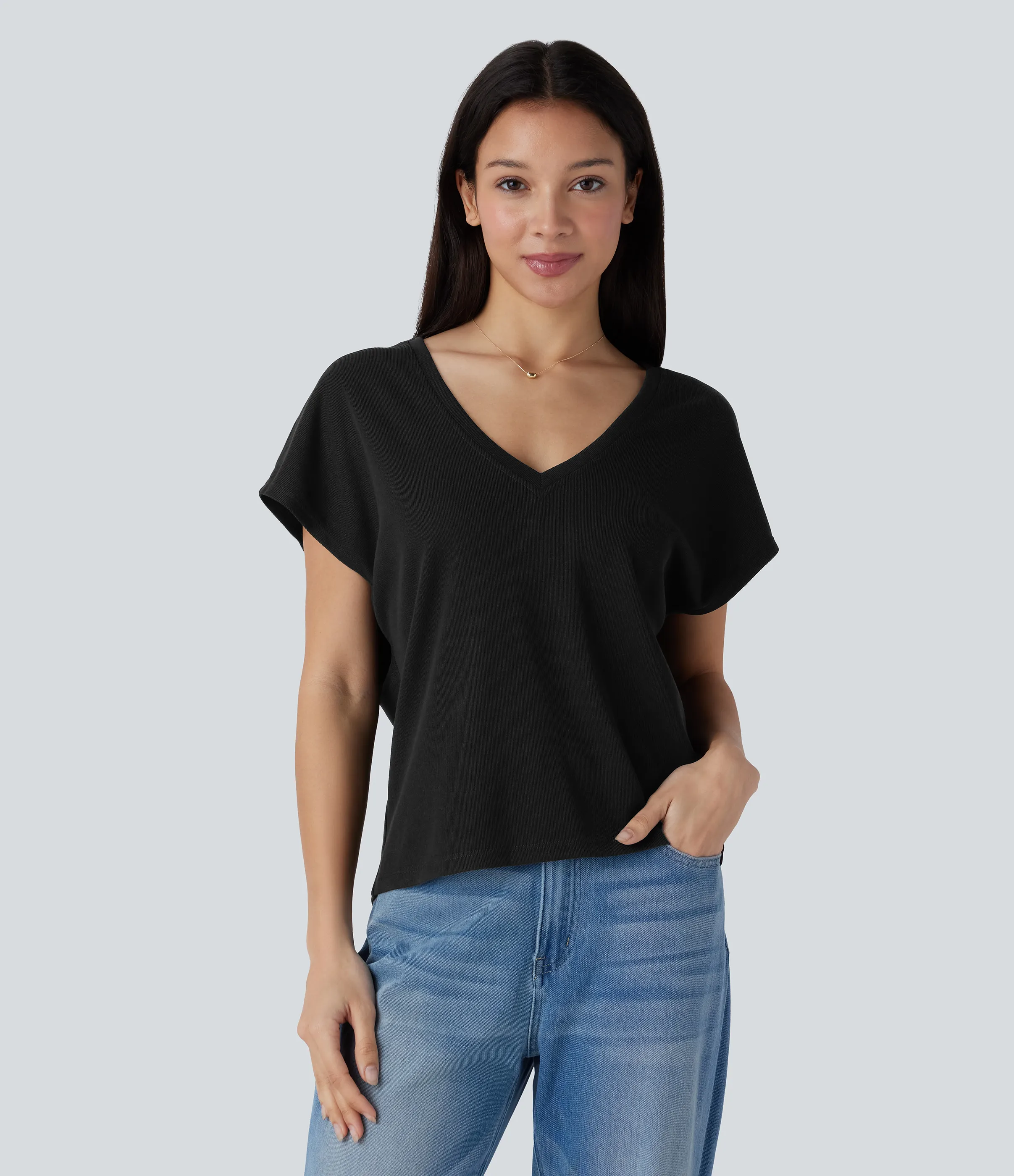 Halara Top manga corta cuello V - Black - XL sold by Halara