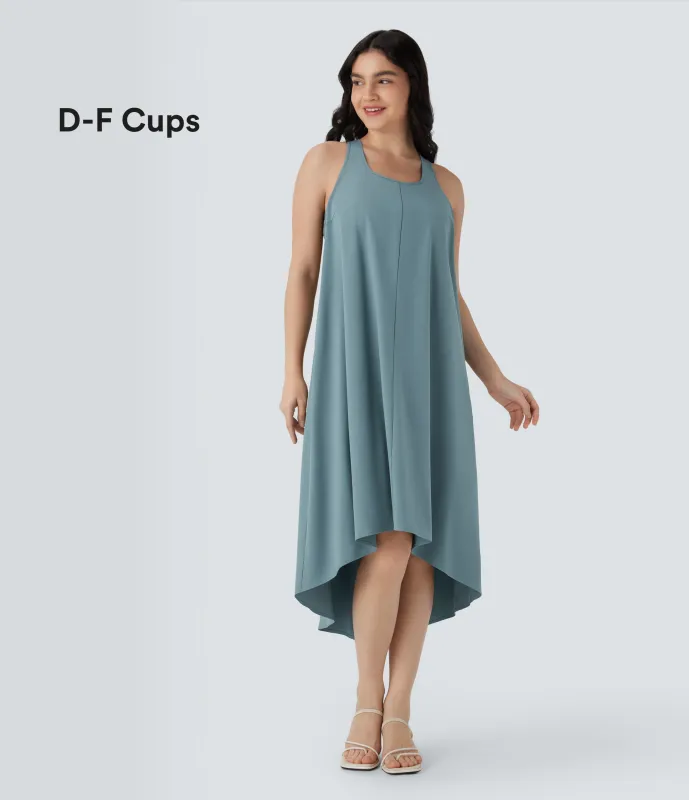 Halara Vestido casual midi Breezeful™ racerback asimétrico con bolsillos y secado rápido en copas D-F - Stone Blue - XS made by Halara