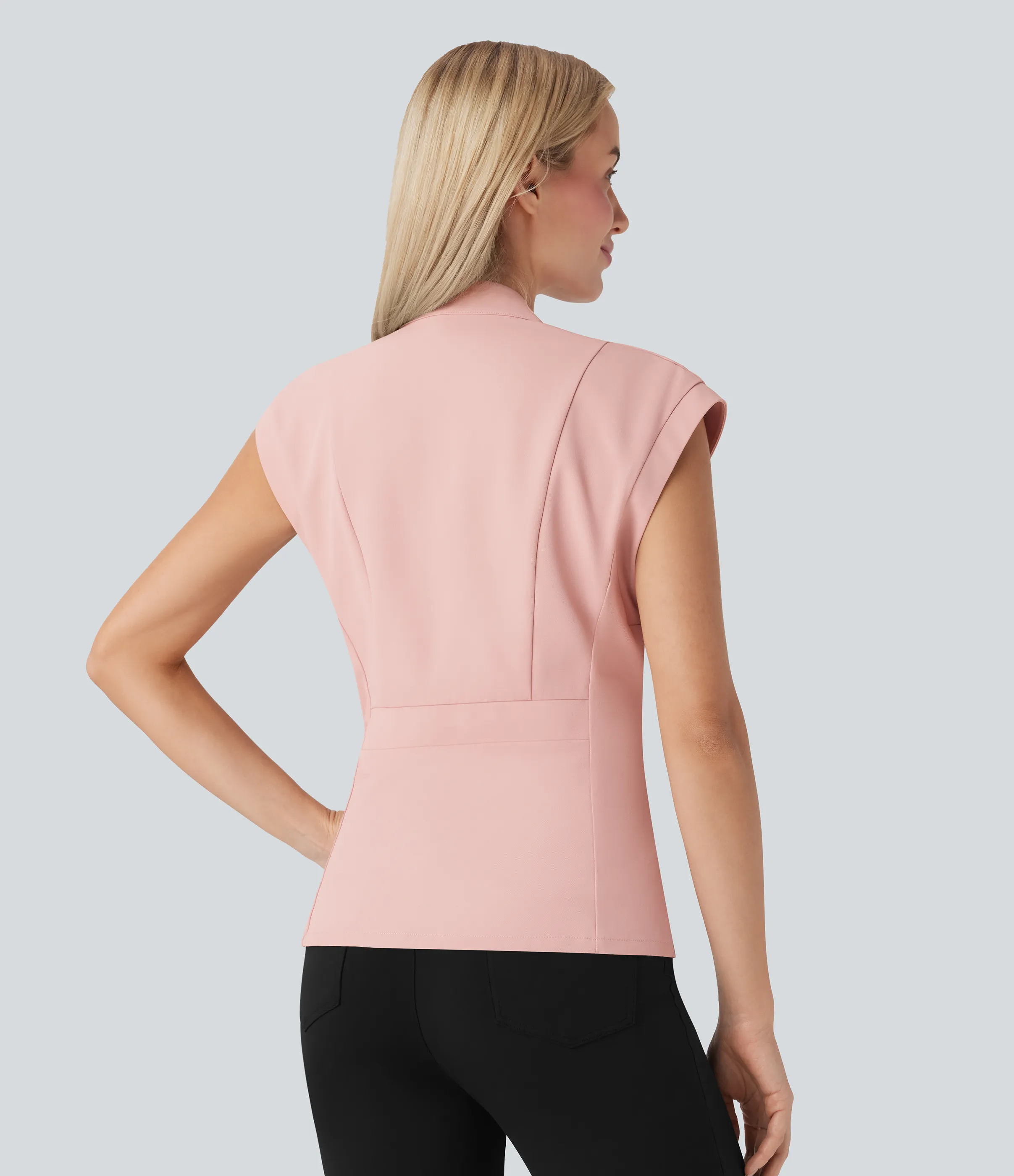 Halara Chaqueta de oficina sin mangas con cinturón y cuello en V - Peachskin - XS sold by Halara product image thumbnail 3