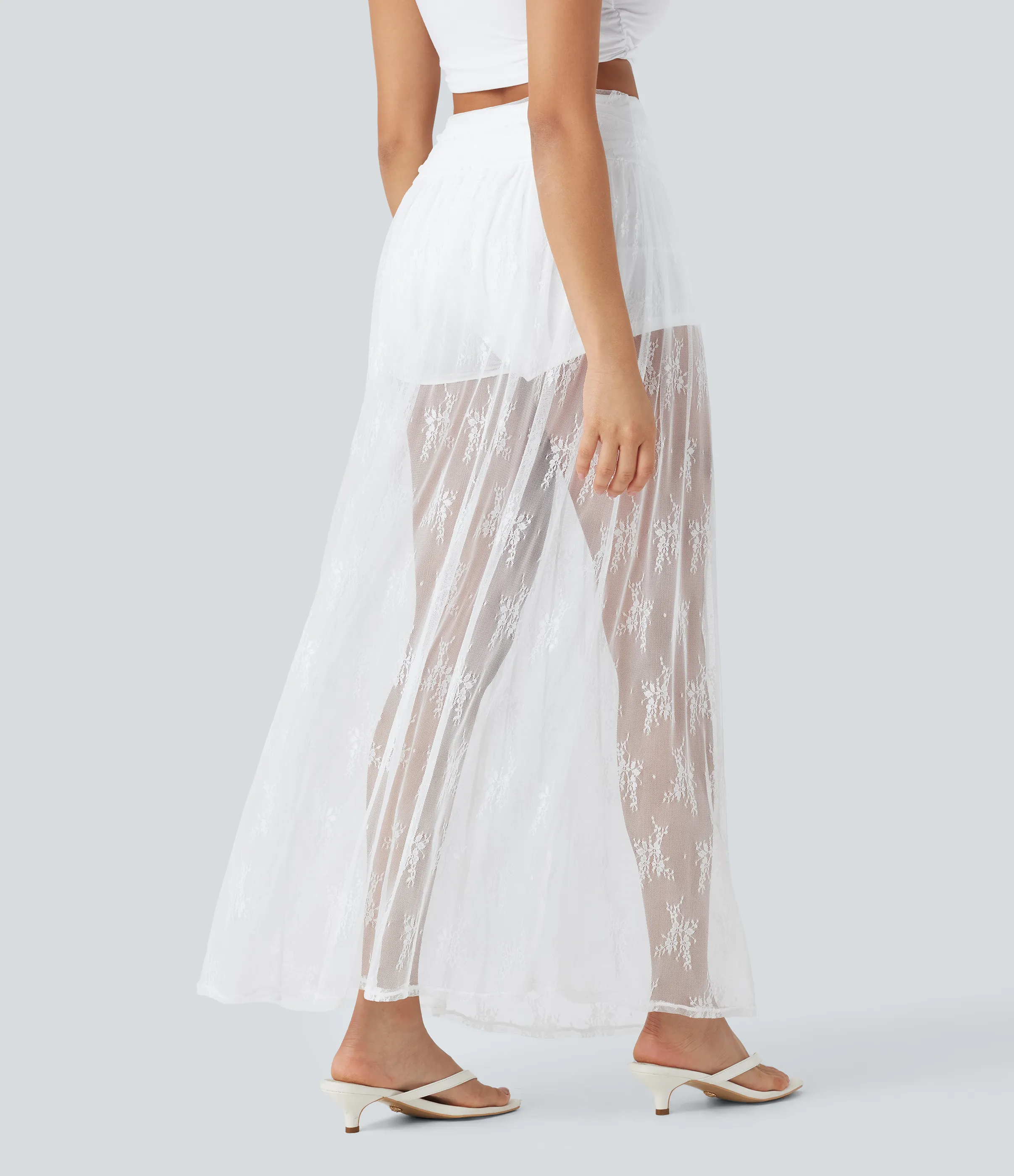 Halara Falda maxi casual 2 en 1 de tiro alto con abertura de encaje y bolsillo lateral - White - XL(regular) sold by Halara product image thumbnail 3