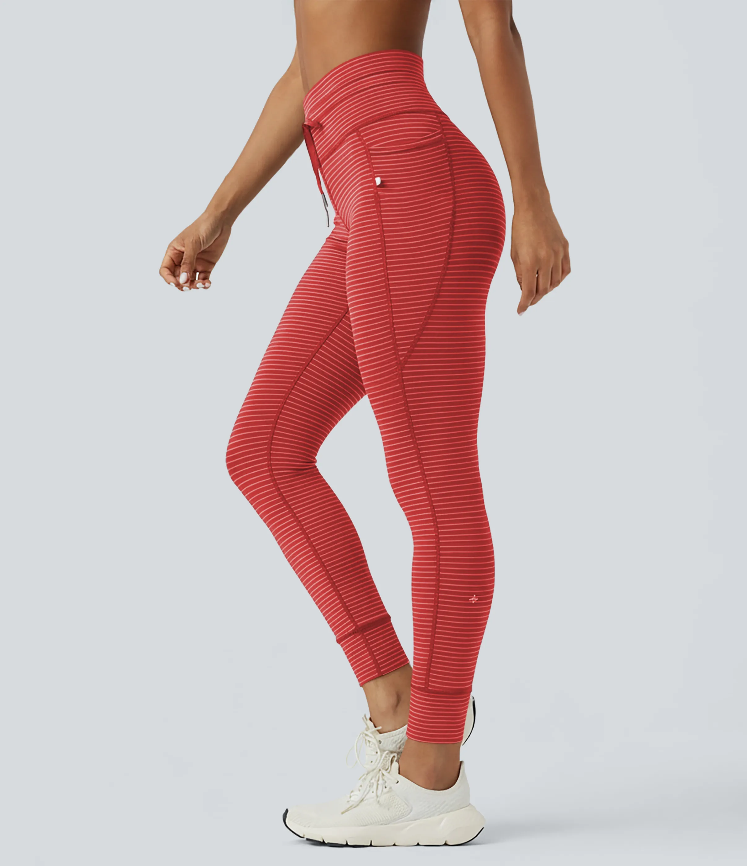 Halara Leggings de yoga de tiro alto a rayas con cordón y bolsillos - Sunset Coral - XL(7/8) sold by Halara product image thumbnail 2