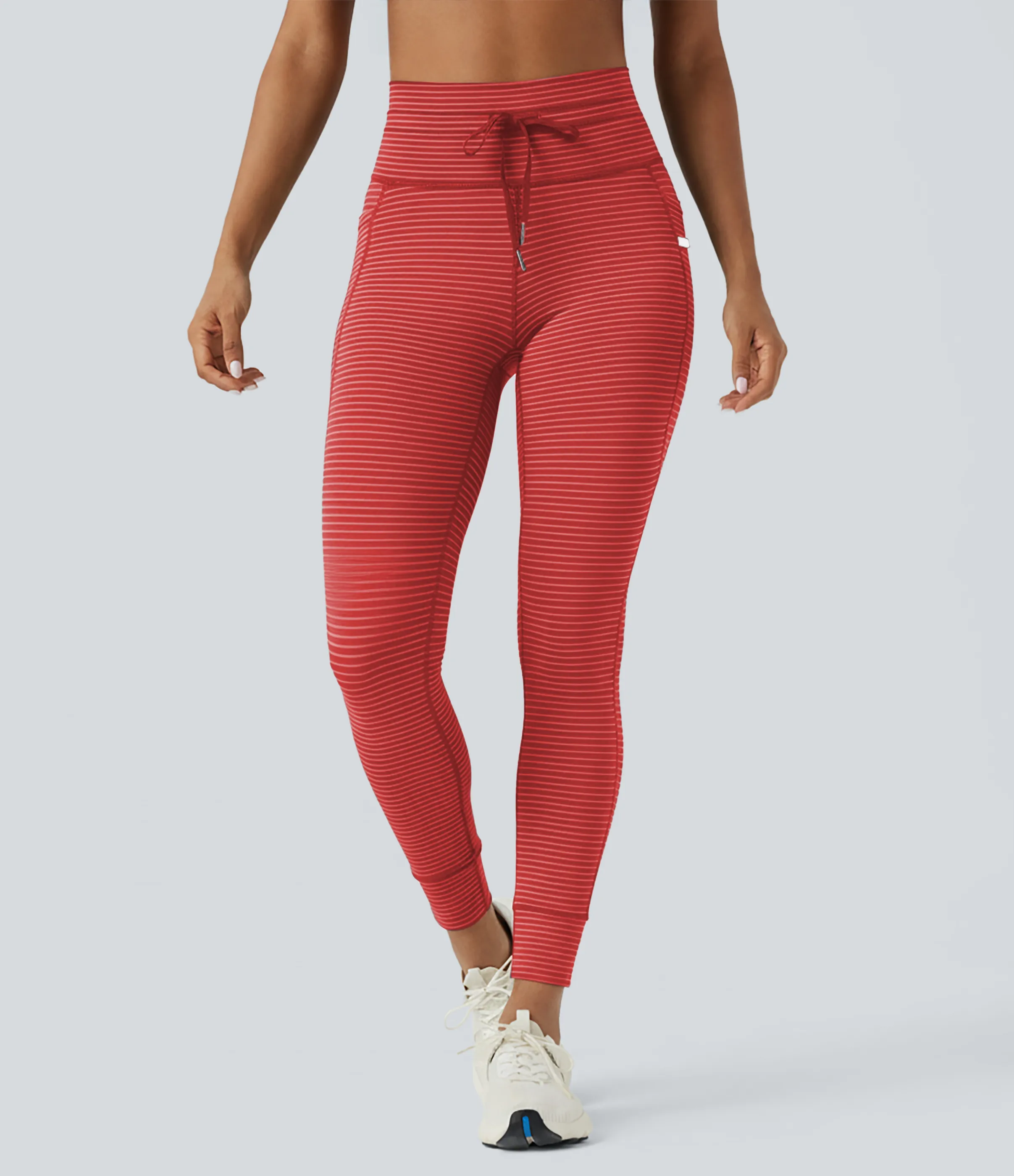 Halara Leggings de yoga de tiro alto a rayas con cordón y bolsillos - Sunset Coral - XL(7/8) sold by Halara product image thumbnail 4