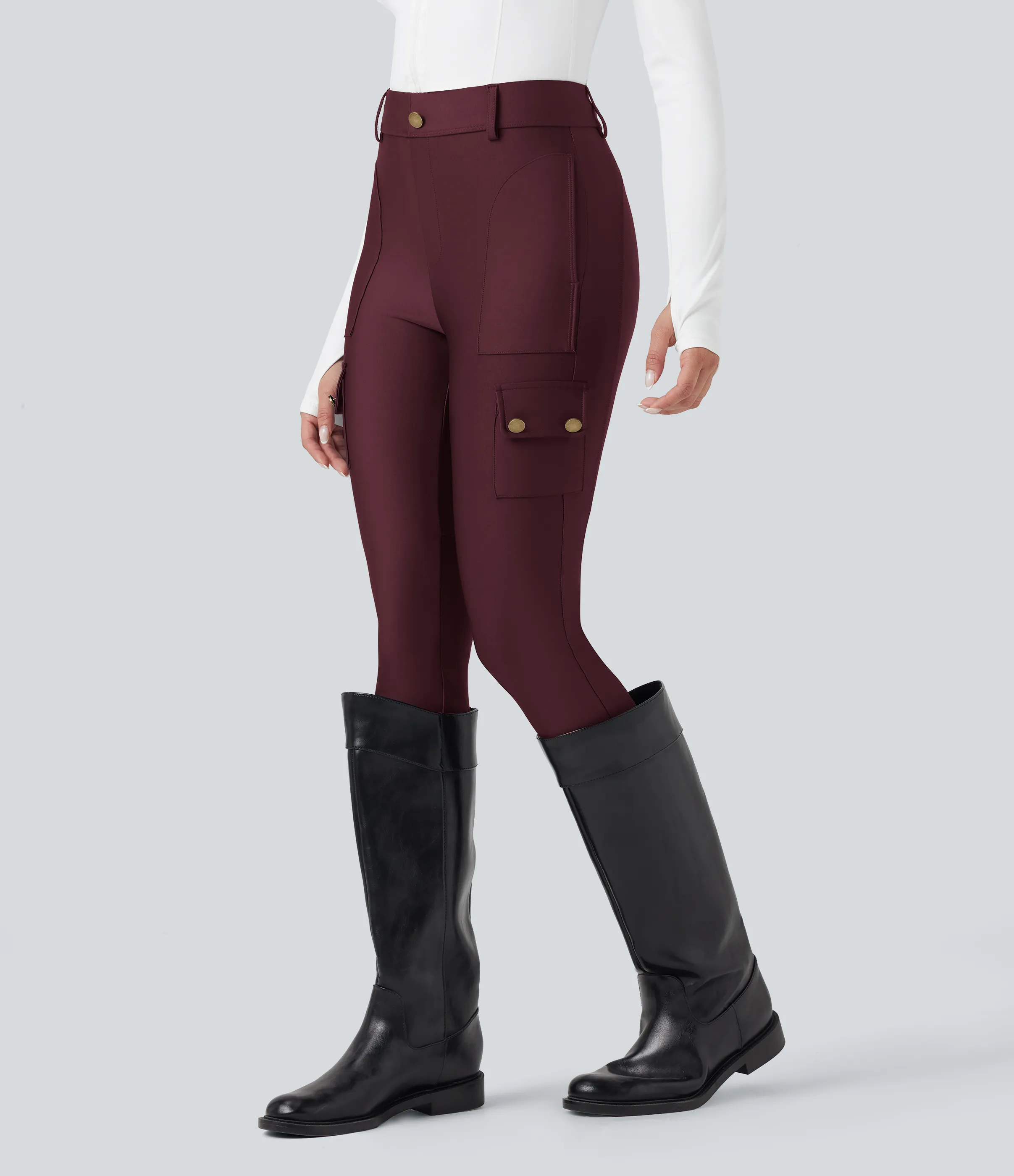 Halara Leggings de tiro alto con brillo y bolsillos en longitud 7/8 - Evening Red - M(7/8) sold by Halara product image thumbnail 4