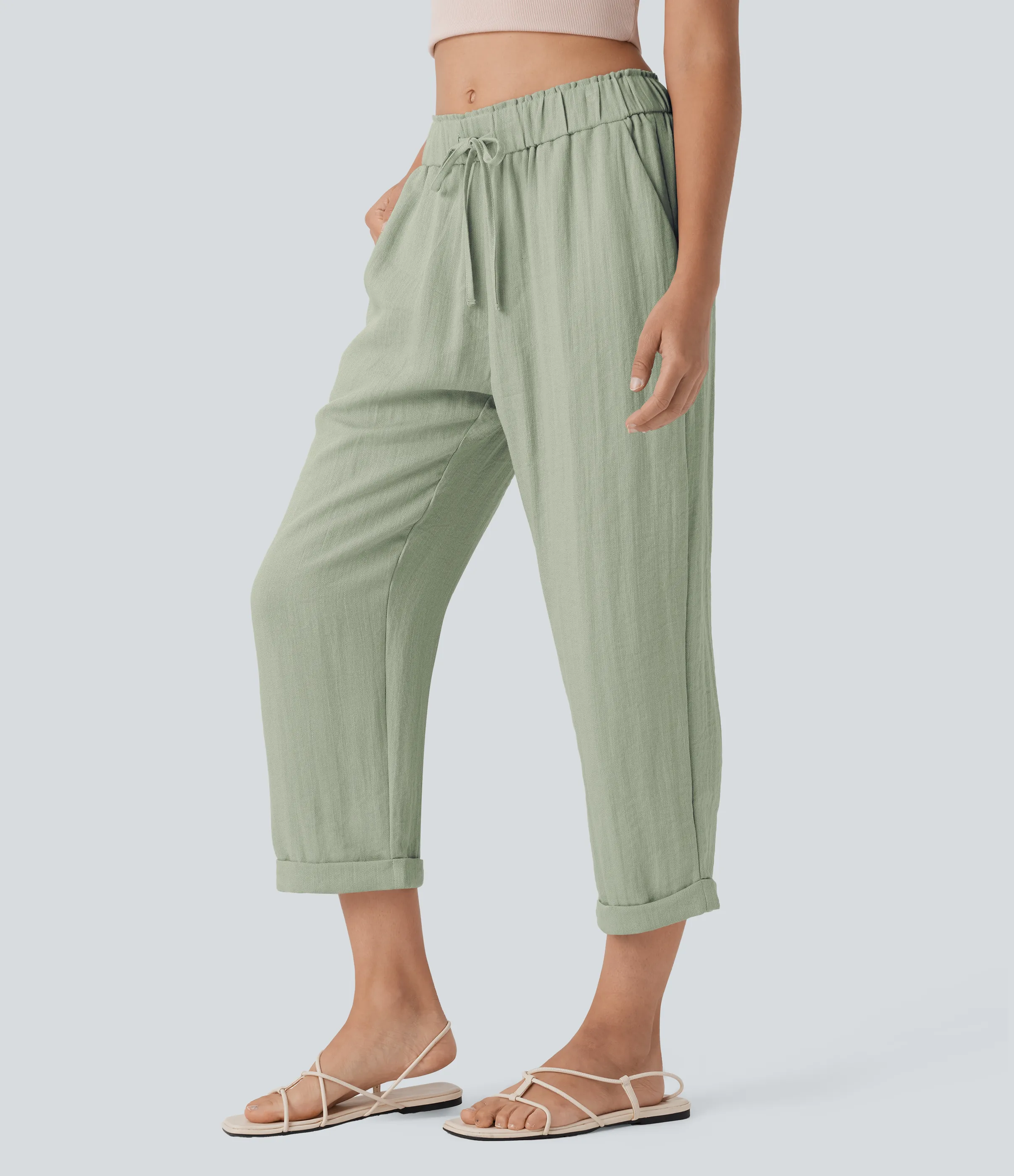 Halara Pantalones casuales ajustados de tiro medio con cordón y bolsillos - Pale Aqua - S(regular) sold by Halara product image thumbnail 4