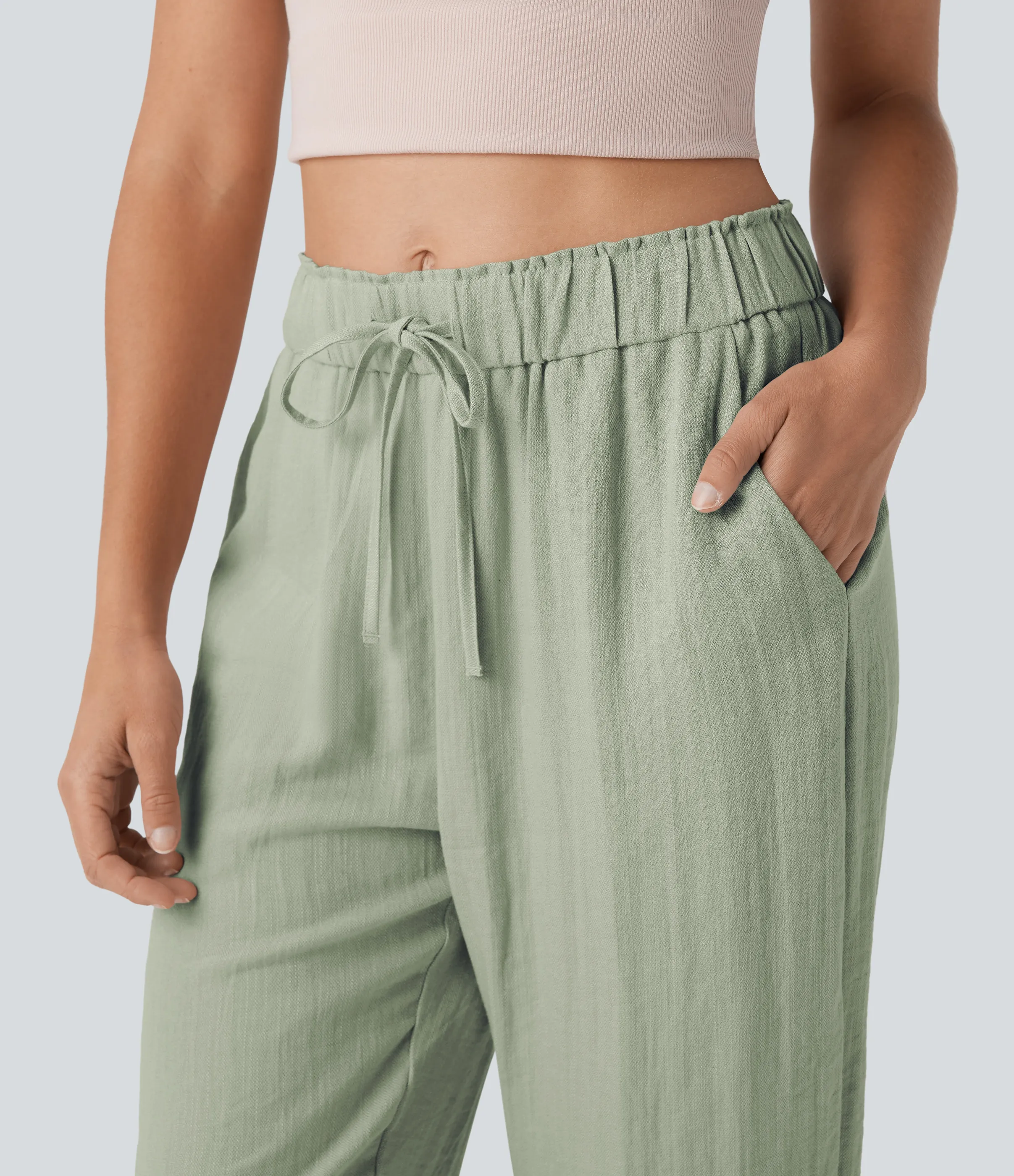 Halara Pantalones casuales ajustados de tiro medio con cordón y bolsillos - Pale Aqua - S(regular) sold by Halara product image thumbnail 5