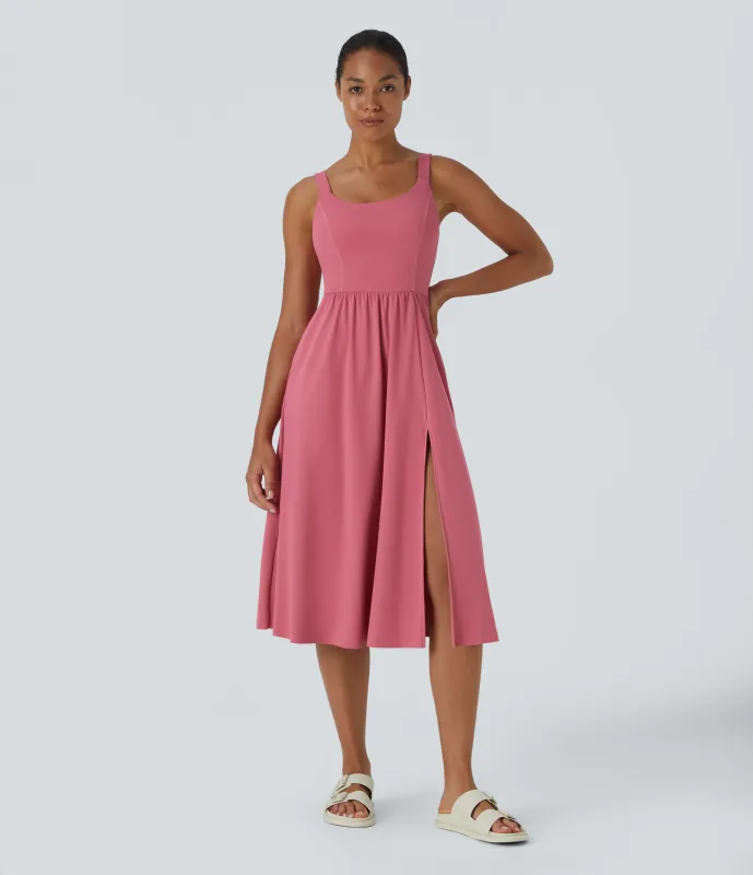 Halara Vestido casual midi con relleno en copas D-F - Begonia Rouge - XS sold by Halara