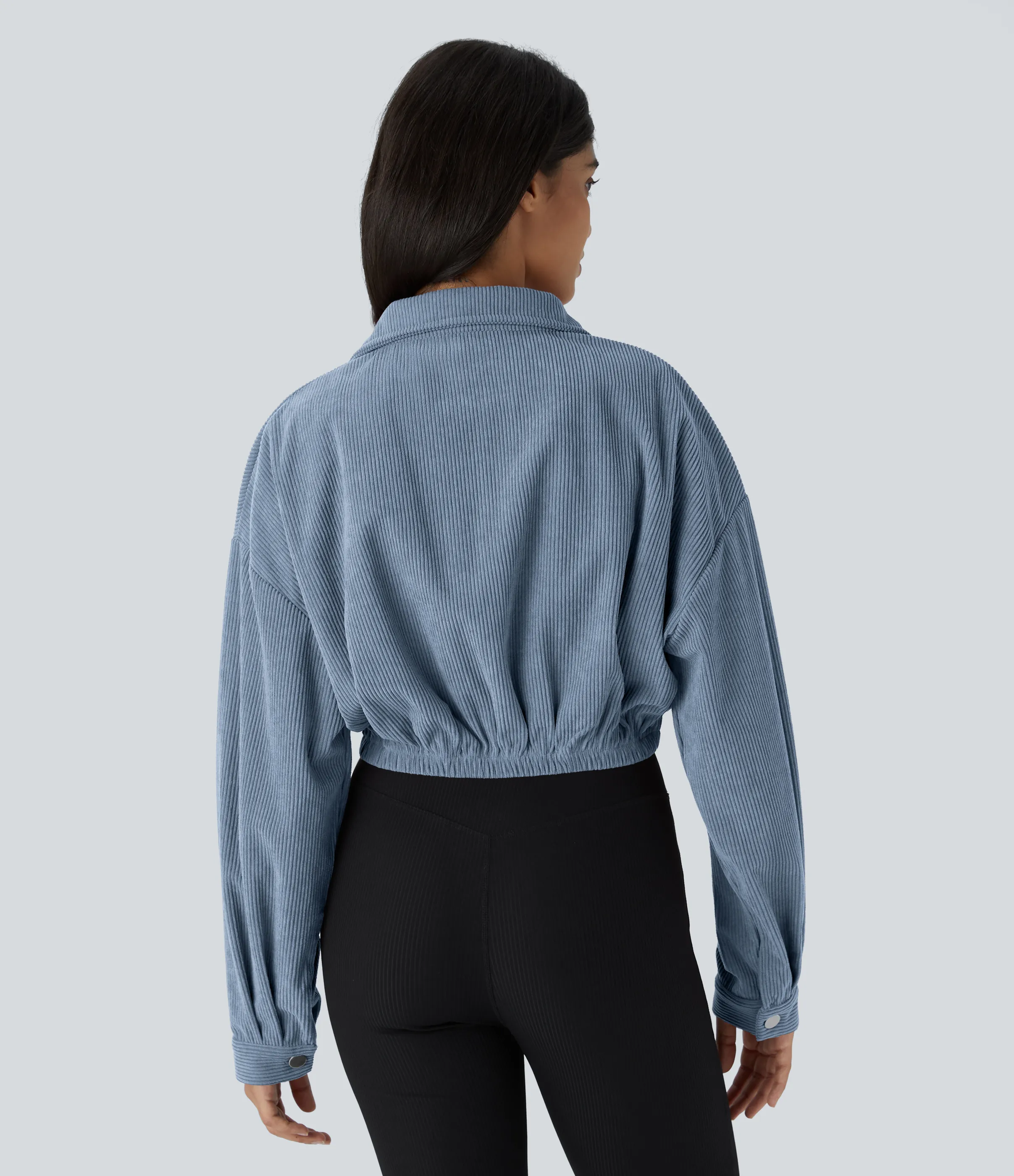 Halara Chaqueta casual de pana recortada con bolsillo con botones y cuello - Dusty Blue - L sold by Halara product image thumbnail 3