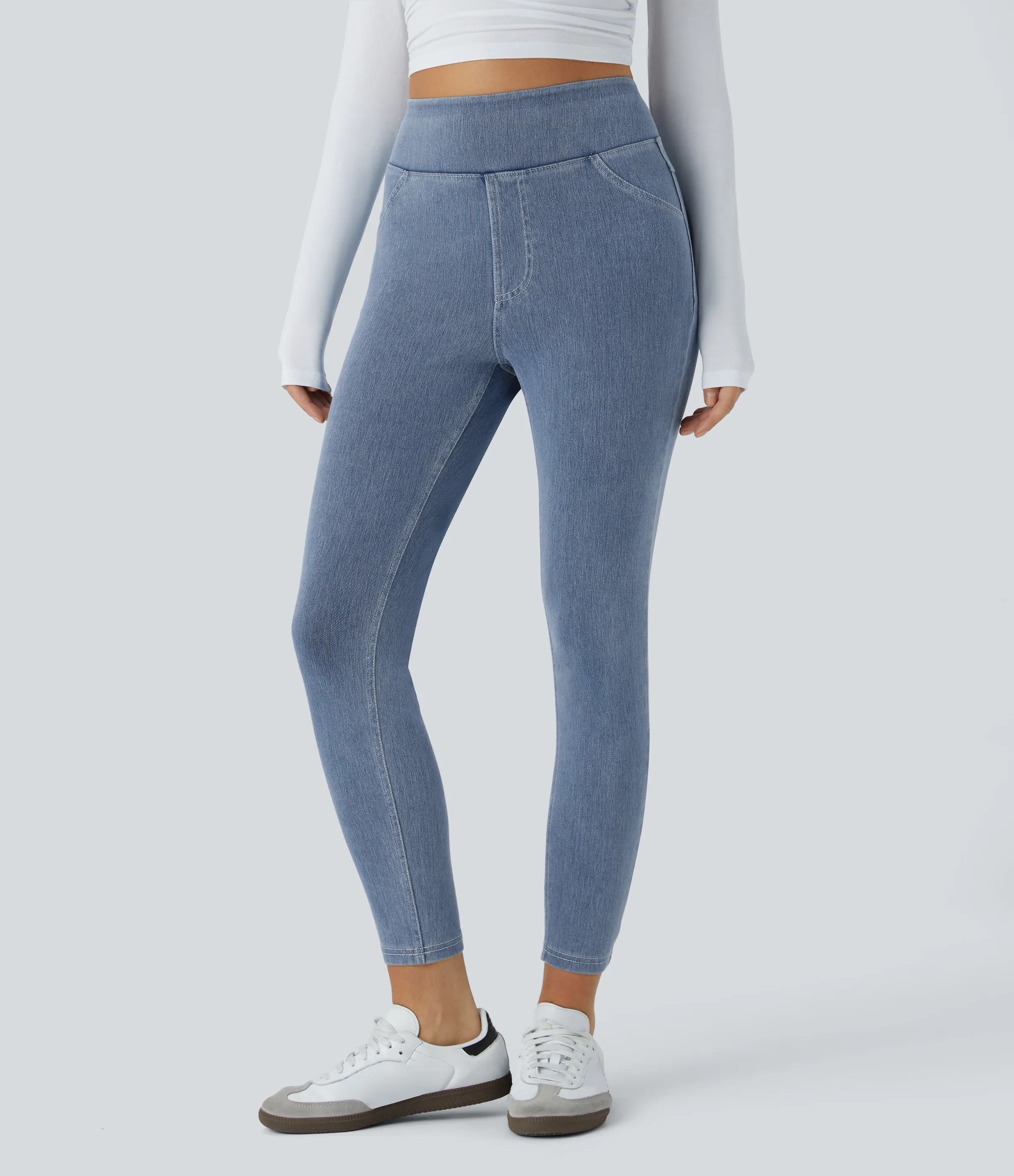 Halara Leggings Halara Flex™ Denim mezclilla elástico bolsillo lateral trasero tiro alto - Ice Crevice Denim - L(full_length) sold by Halara product image thumbnail 3